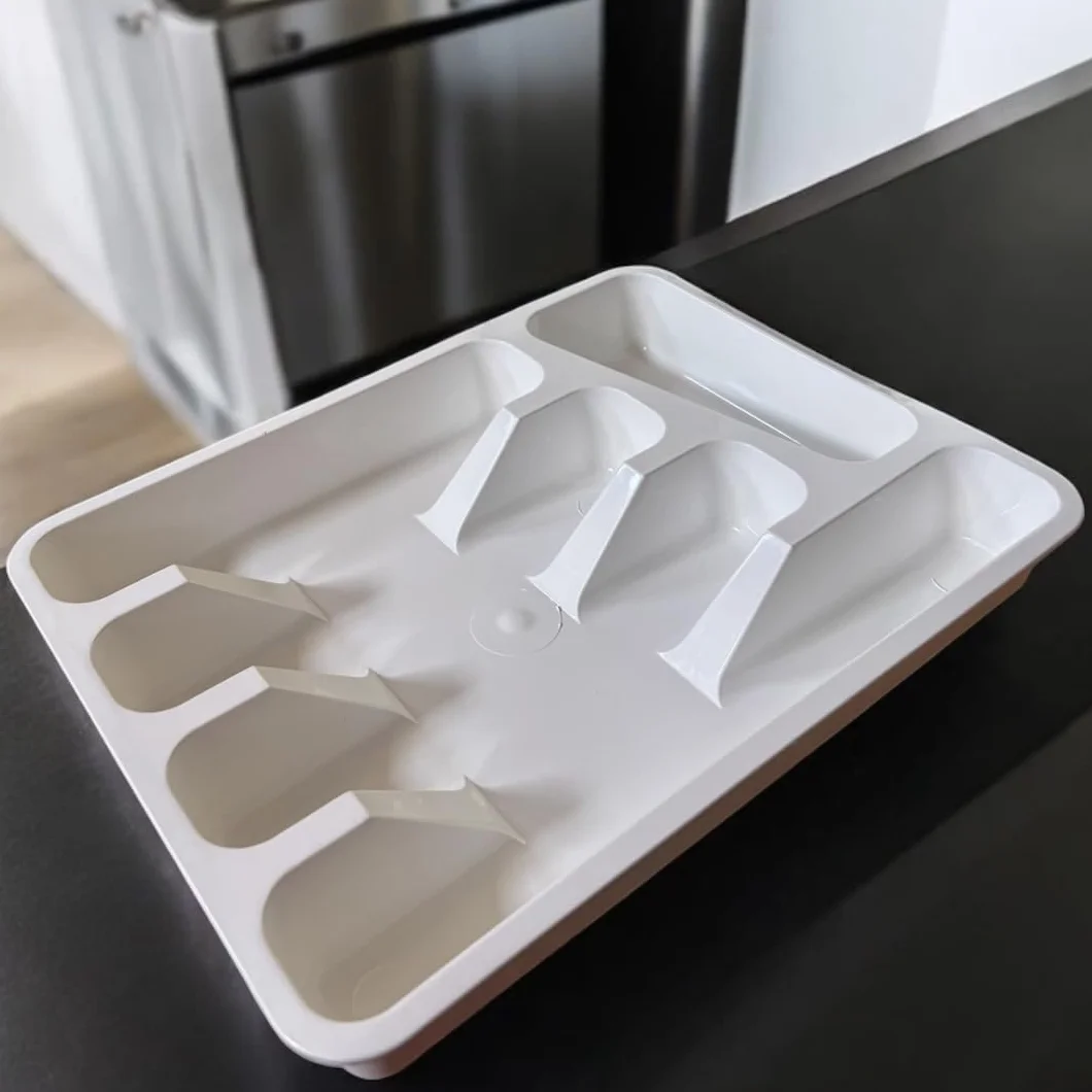 PARENCE Organisateur Couverts 5 Compartiments Range-Tiroir Cuisine Plastique 33x26x5 cm Blanc