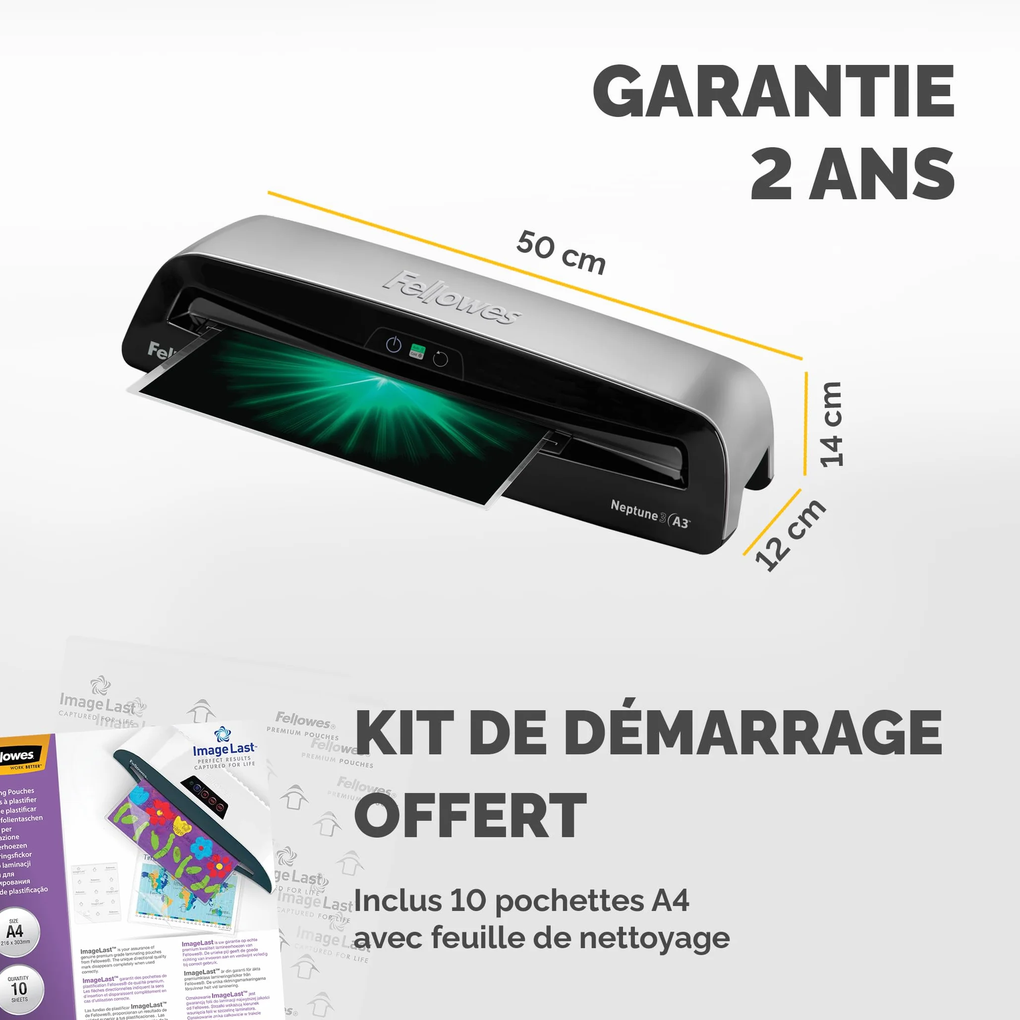 Fellowes Plastifieuse Neptune 3 A3 175 Microns Anti-Bourrage Auto-Sense InstaHeat