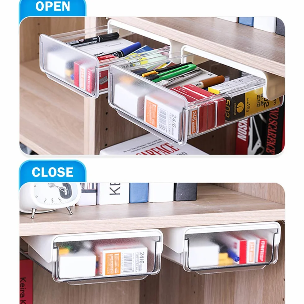 Tiroir Sous Bureau 2 Pièces Caché Suspendu Rangement Noir