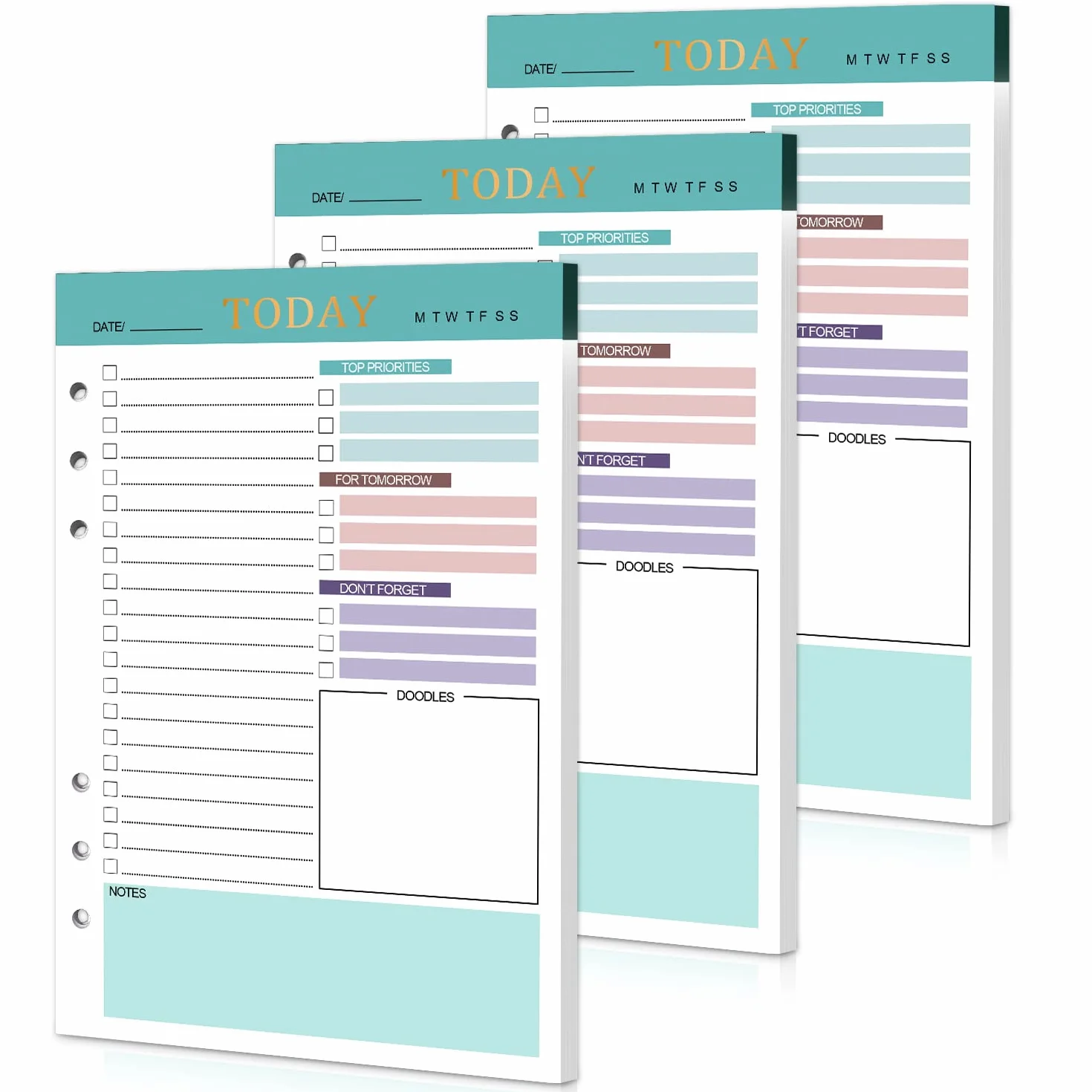 A5 Rechargeable Daily Planner 3 Paquets 150 Feuilles To Do List Non Daté Vert