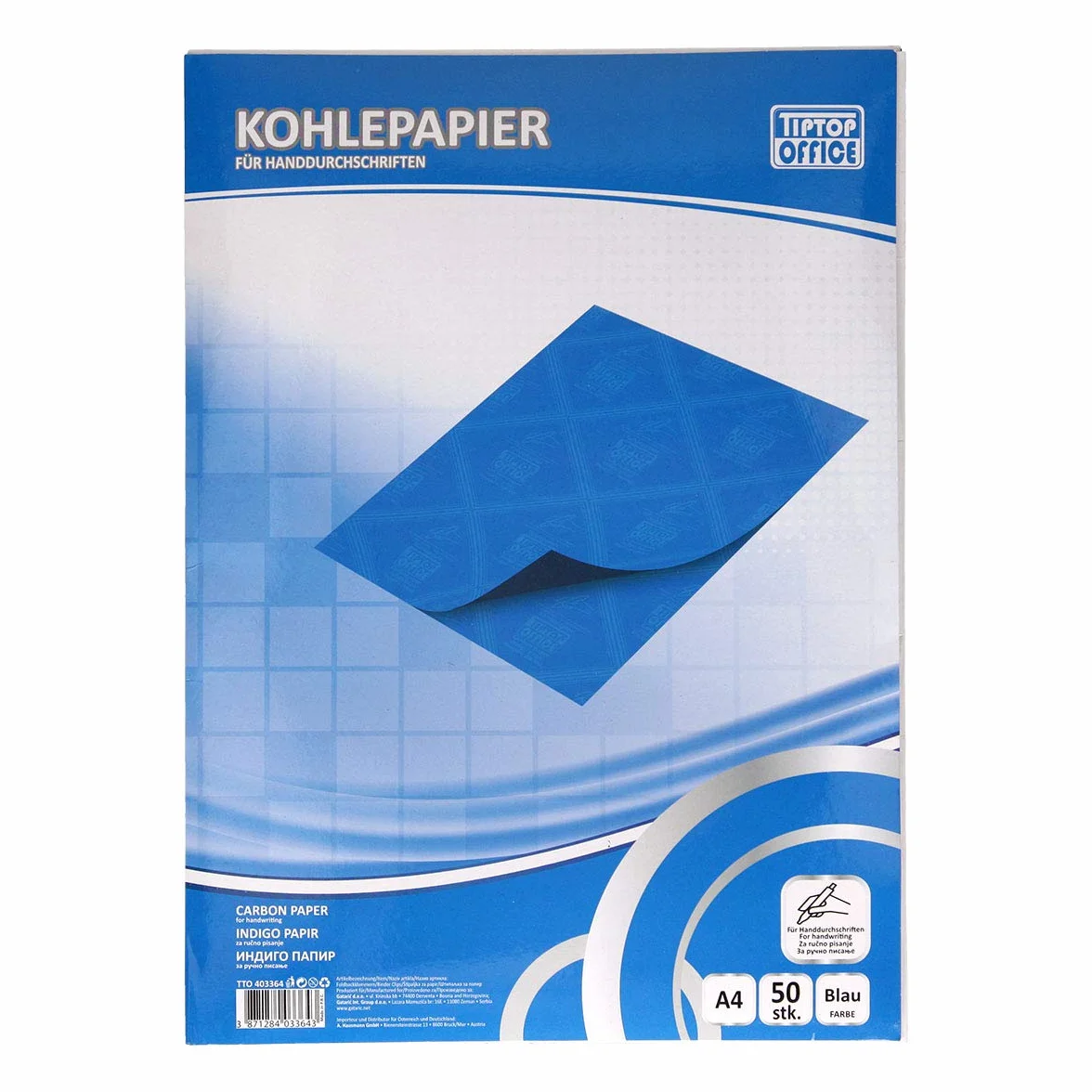 Lot de 50 feuilles de papier carbone TIPTOP OFFICE pour écriture manuscrite Bleu