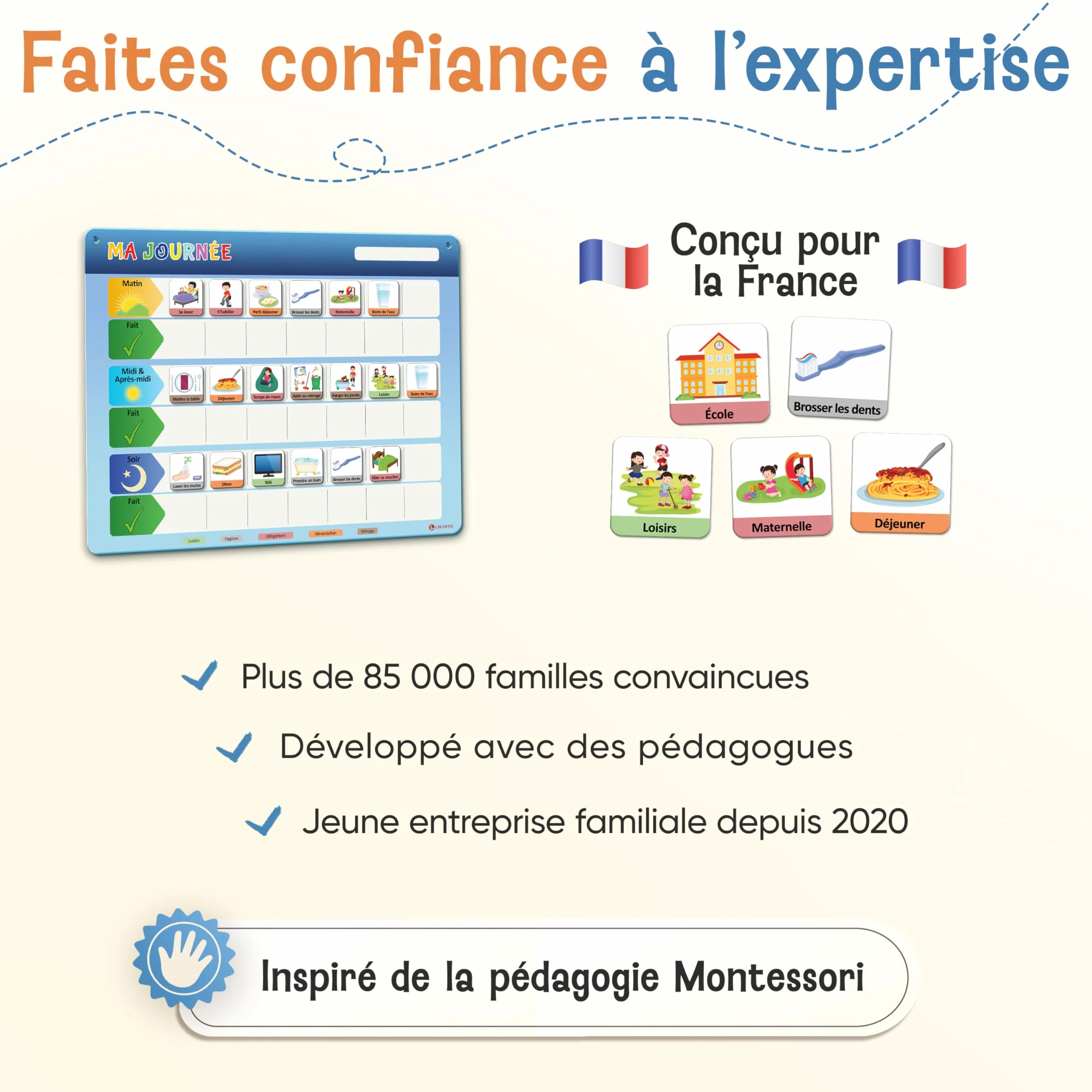 LIKARTO Tableau magnétique Montessori Enfants avec 147 aimants - Planning journalier inscriptible effaçable