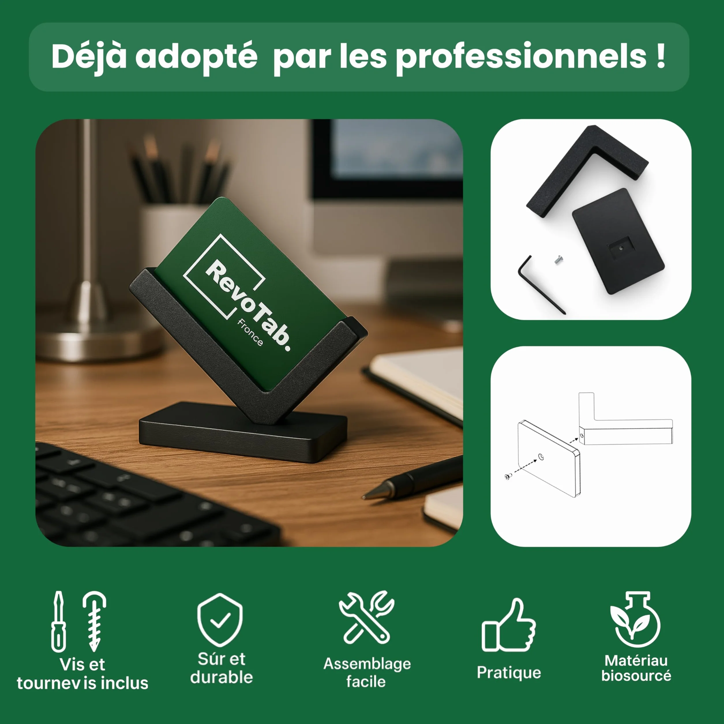 Porte Carte de Visite Incliné Professionnel - Support de Carte de Visite pour Bureau - Contient Jusqu'à 30 Cartes, Finition Mate