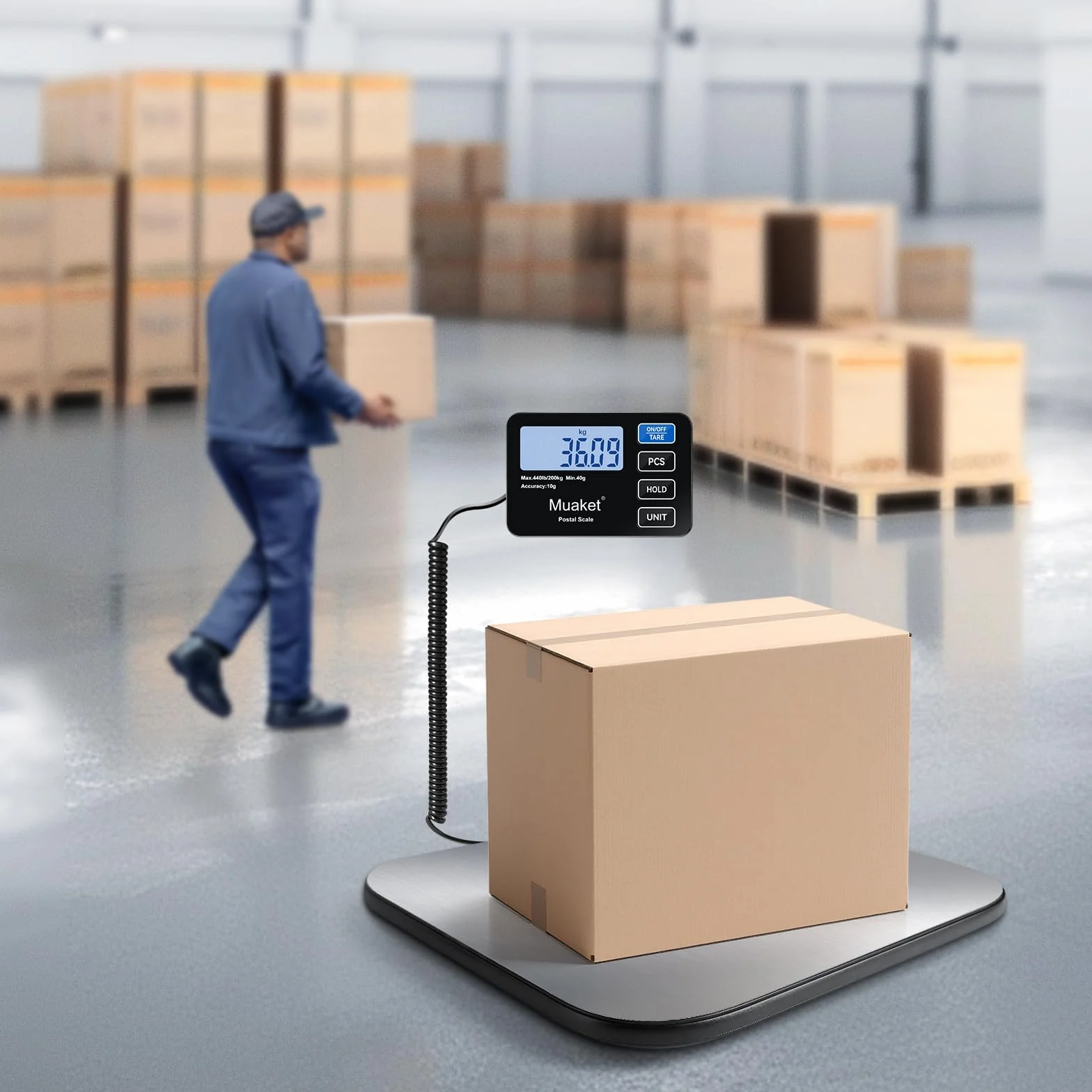 Balance Colis Numérique 200kg/10g, Pèse Colis Portable avec Fonction Hold/Tare, Écran LCD pour Bagage Maison Poste