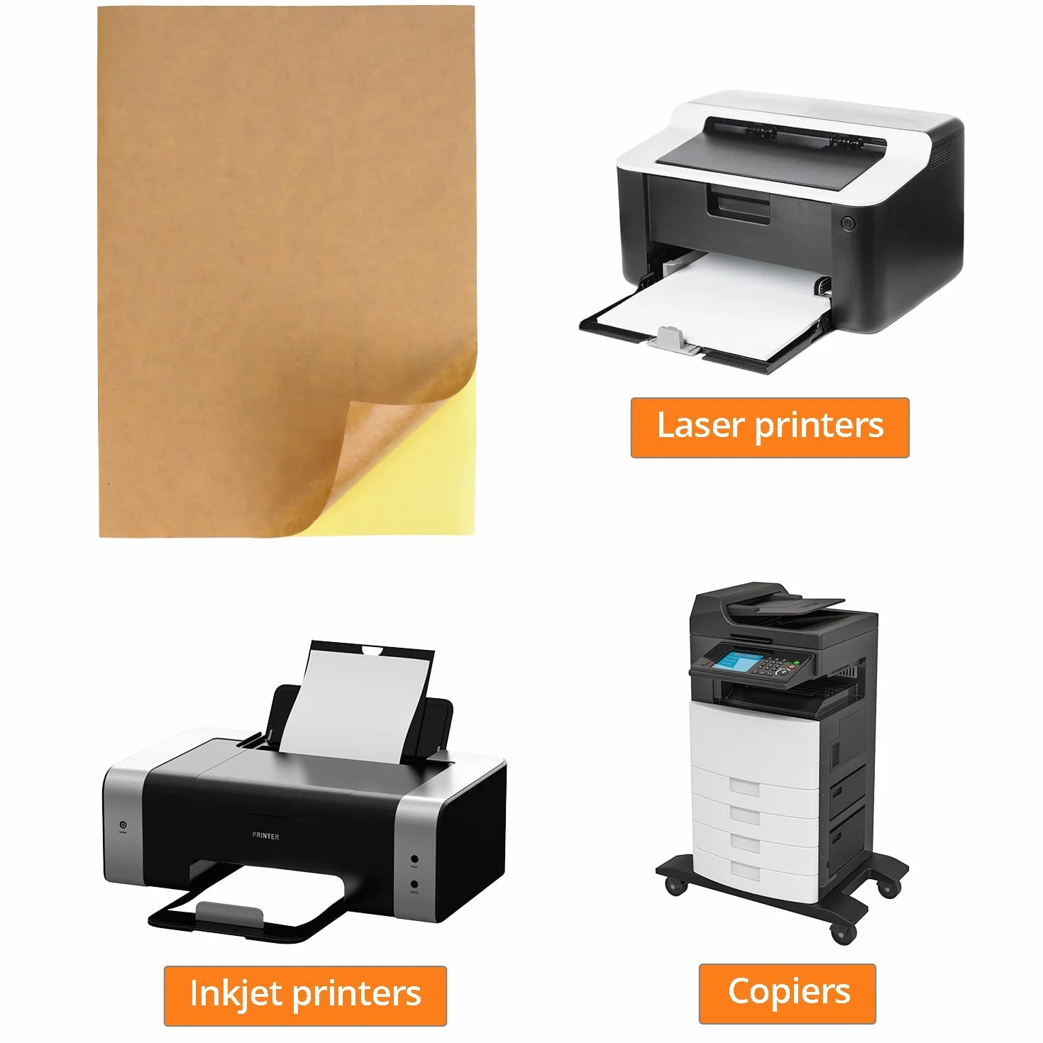 QWORK A4 Étiquettes autocollantes Kraft brun 50 feuilles 210 x 297 mm pour impression laser jet d'encre