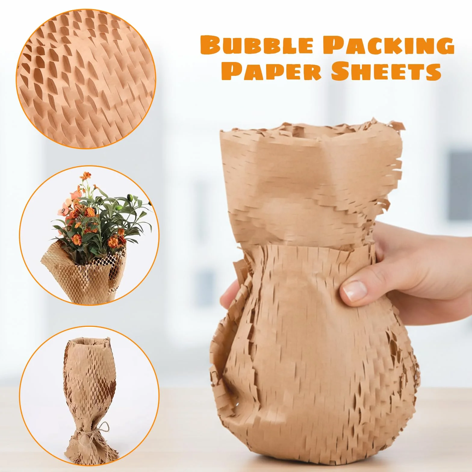Papier d'Emballage en Nid d'Abeille 100 Feuilles, Papier Kraft Écologique pour Colis Déménagement