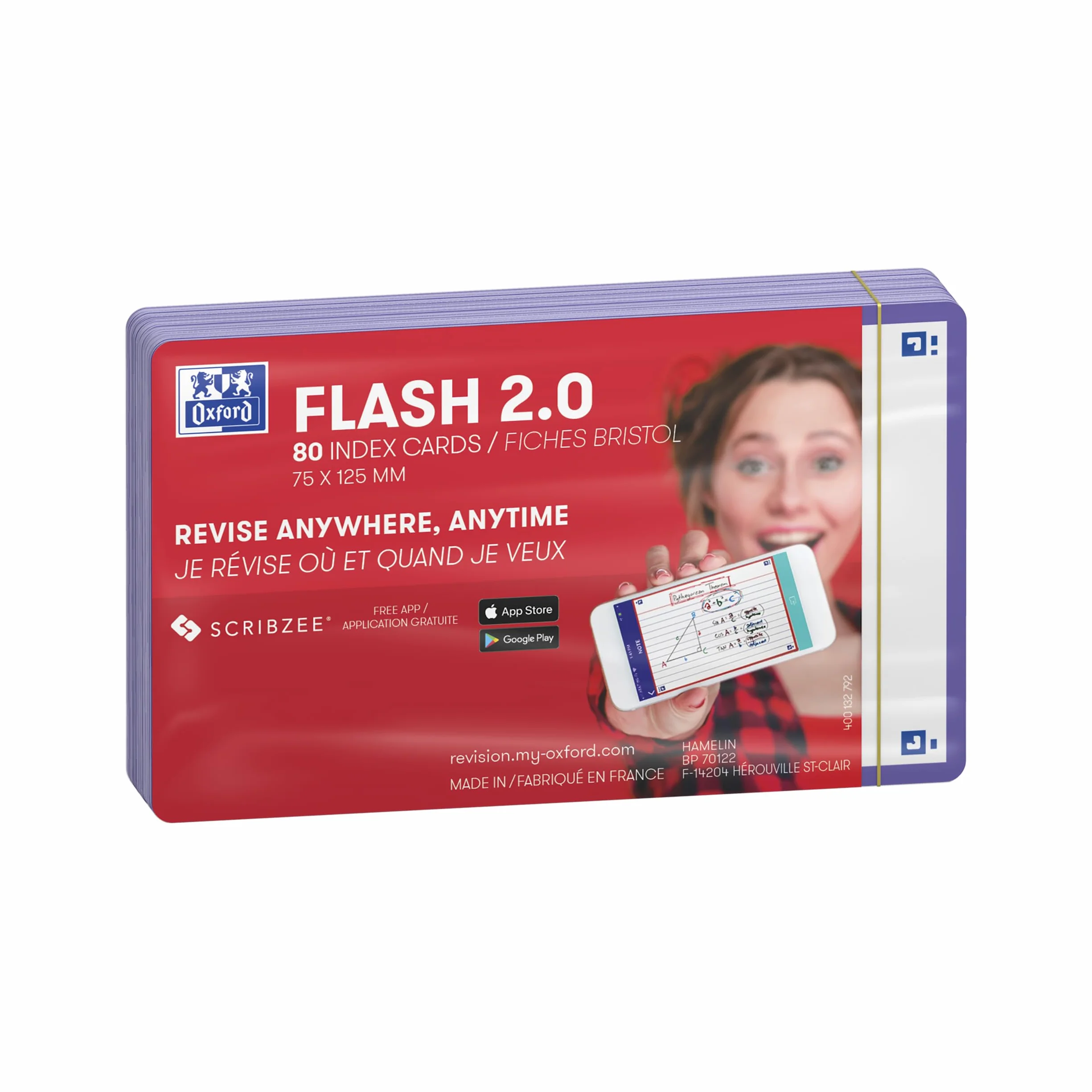 OXFORD Flash 2.0 80 Fiches Bristol Flash Cards 7,5 x 12,5cm Fond Blanc