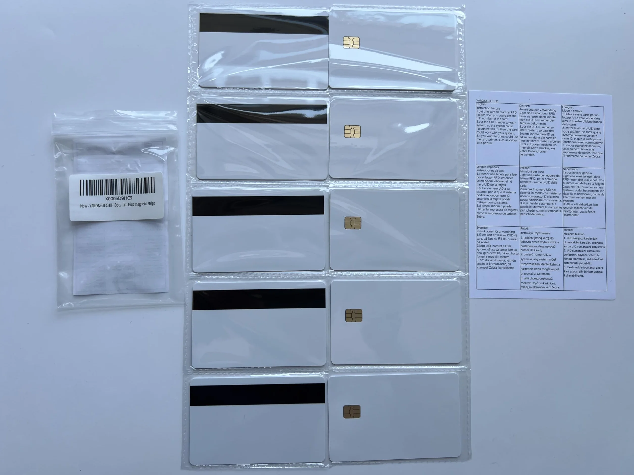 Carte HICO magnétique à rayures PVC Blanc 10pcs Contact puce Smart