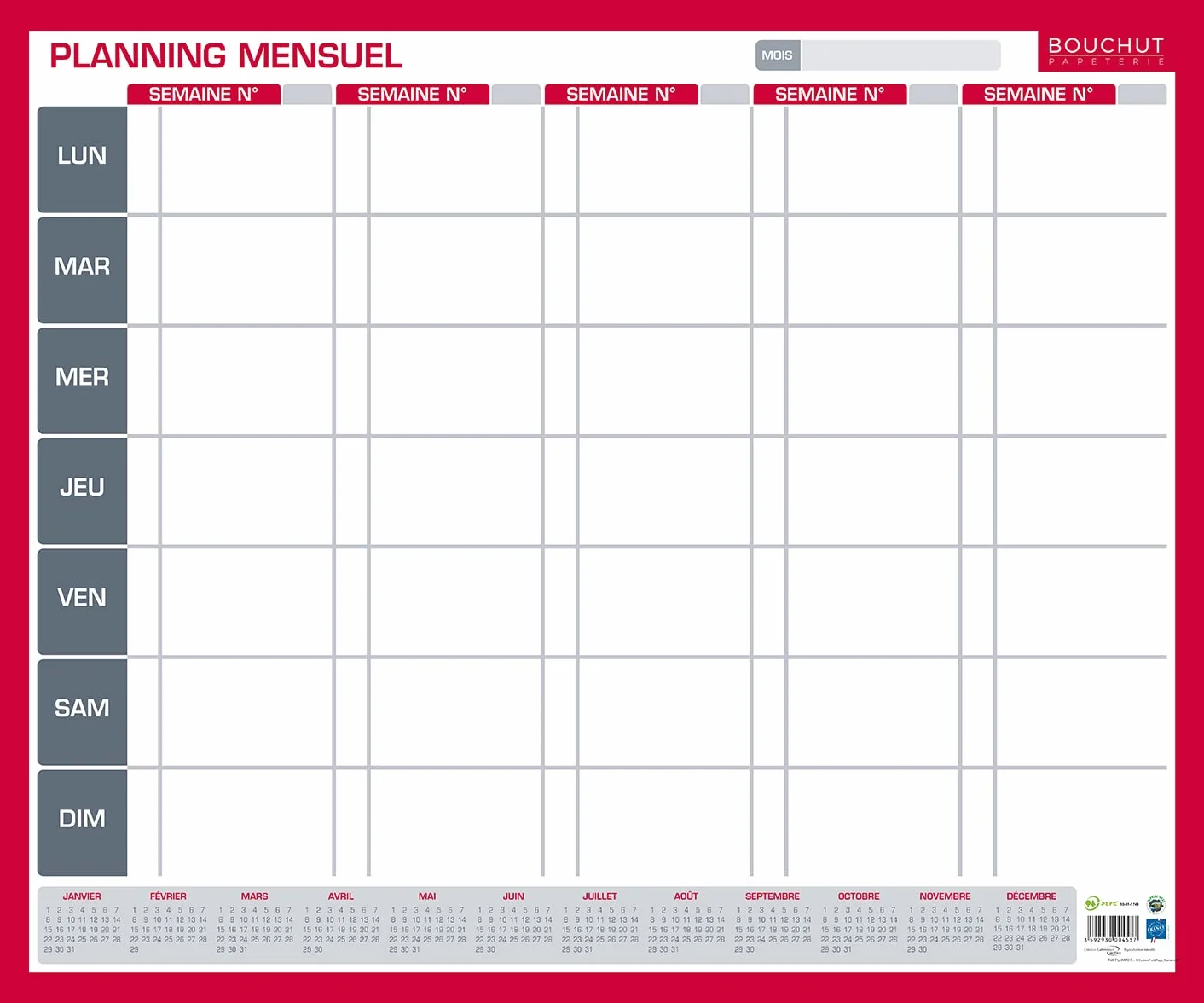 PLANNING MENSUEL PERPETUEL 50X60 cm BOUCHUT