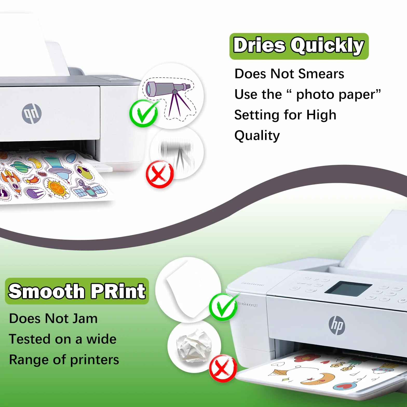 Papier Autocollant en Vinyle Blanc Brillant Imprimable A4 297 x 210 mm 60 Feuilles pour Imprimante Jet d'Encre Compatible Cricut Silhouette