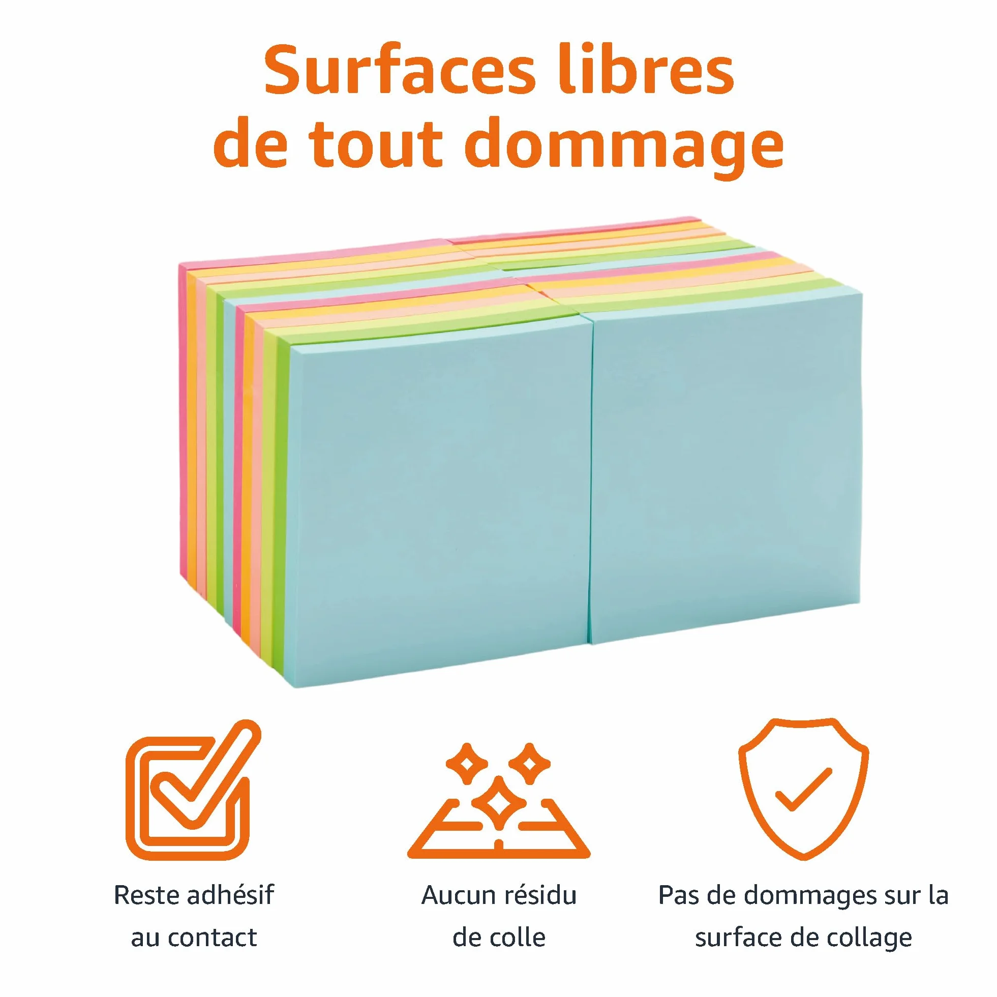 Amazon Basics blocs de notes adhésives repositionnables 7,6 x 7,6 cm Lot de 24 couleurs assortiment