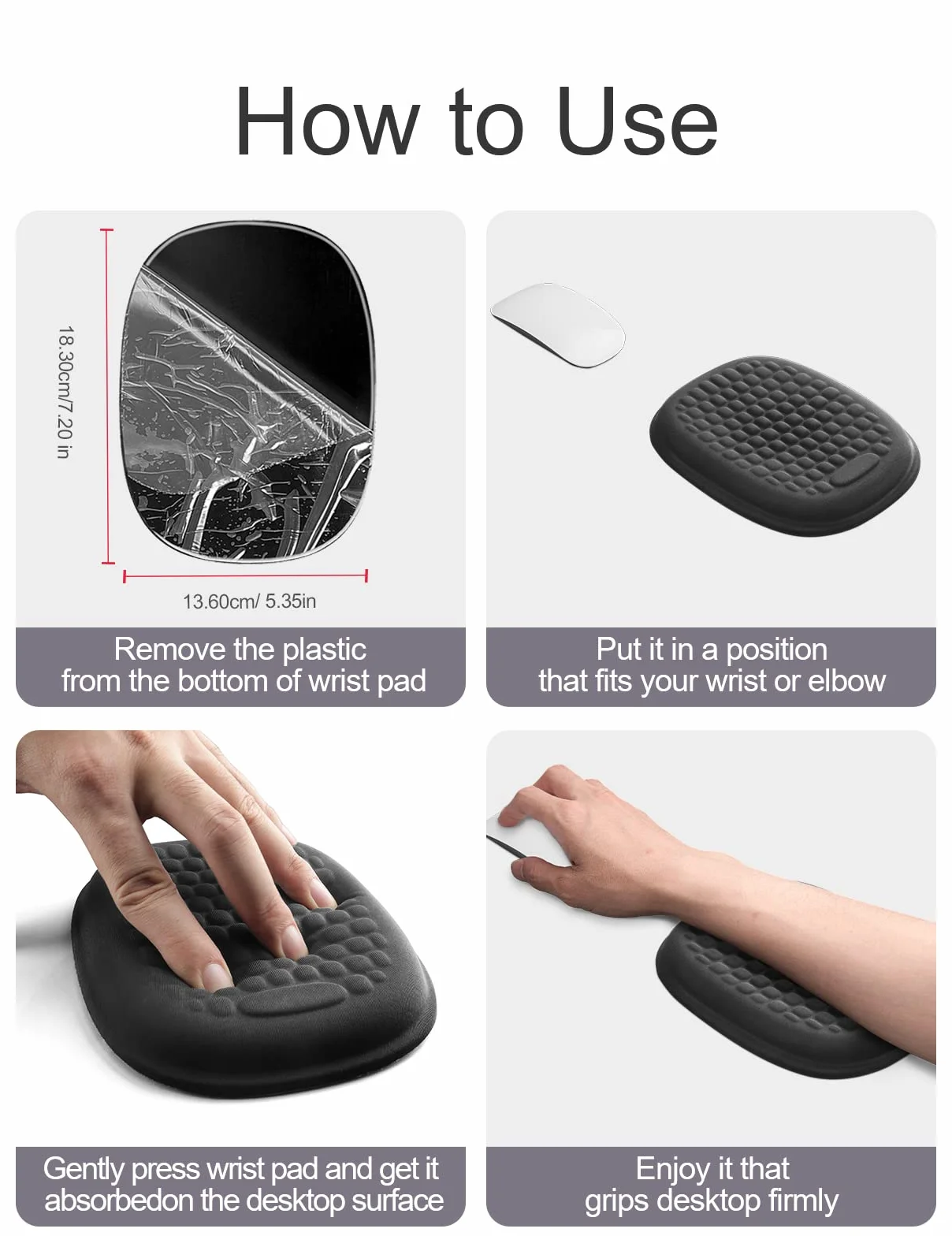 Vaydeer Accoudoir en gel ergonomique à mémoire de forme Noir 1 paire