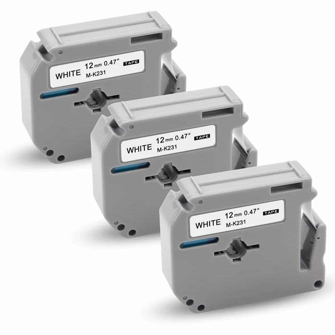 Brother M-K231 Ruban d'étiquette Blanc 12mm Lot de 3 Compatible PT-55 PT-90 PT-M95