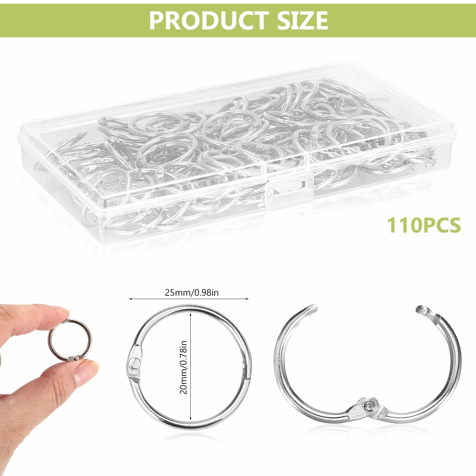 Anneaux de Livre 20mm Métal, 110 Pcs Anneaux de Reliure à Feuilles Mobiles pour Classeur