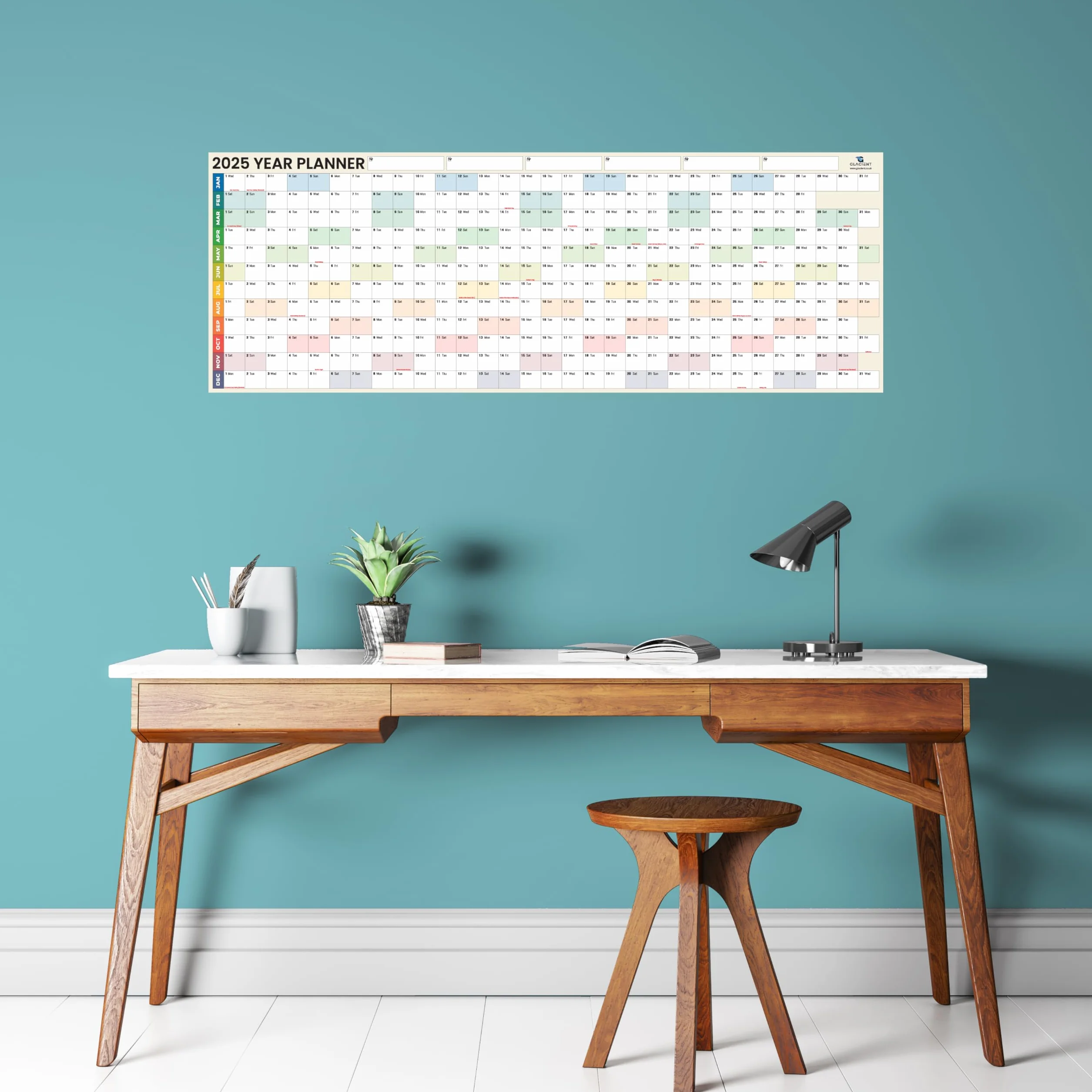 Planificateur mural 2025 118x42 cm laminé extra épais effaçable à sec crème