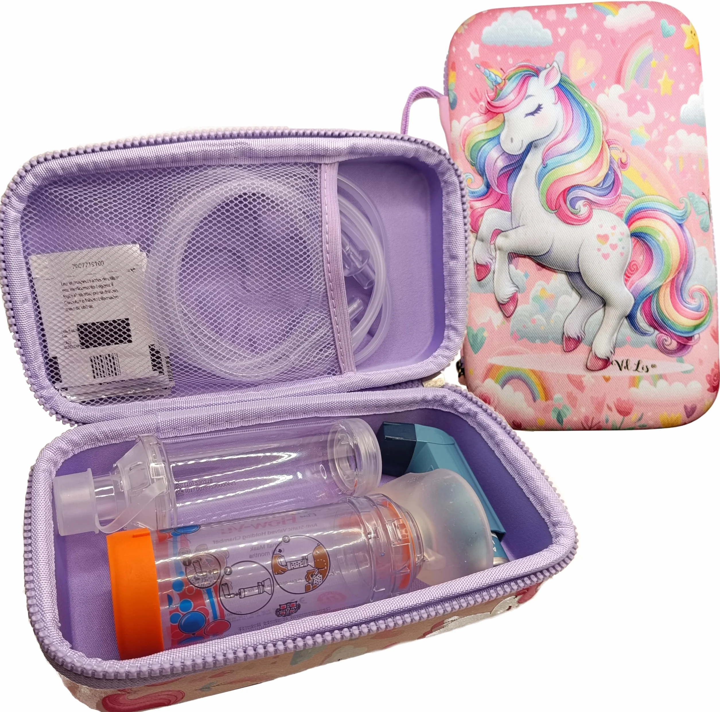 Étui Inhalateur Enfant EVA Chambre d’Inhalation Spacer Nébuliseur Portable Trousse PAI École Motif Licorne