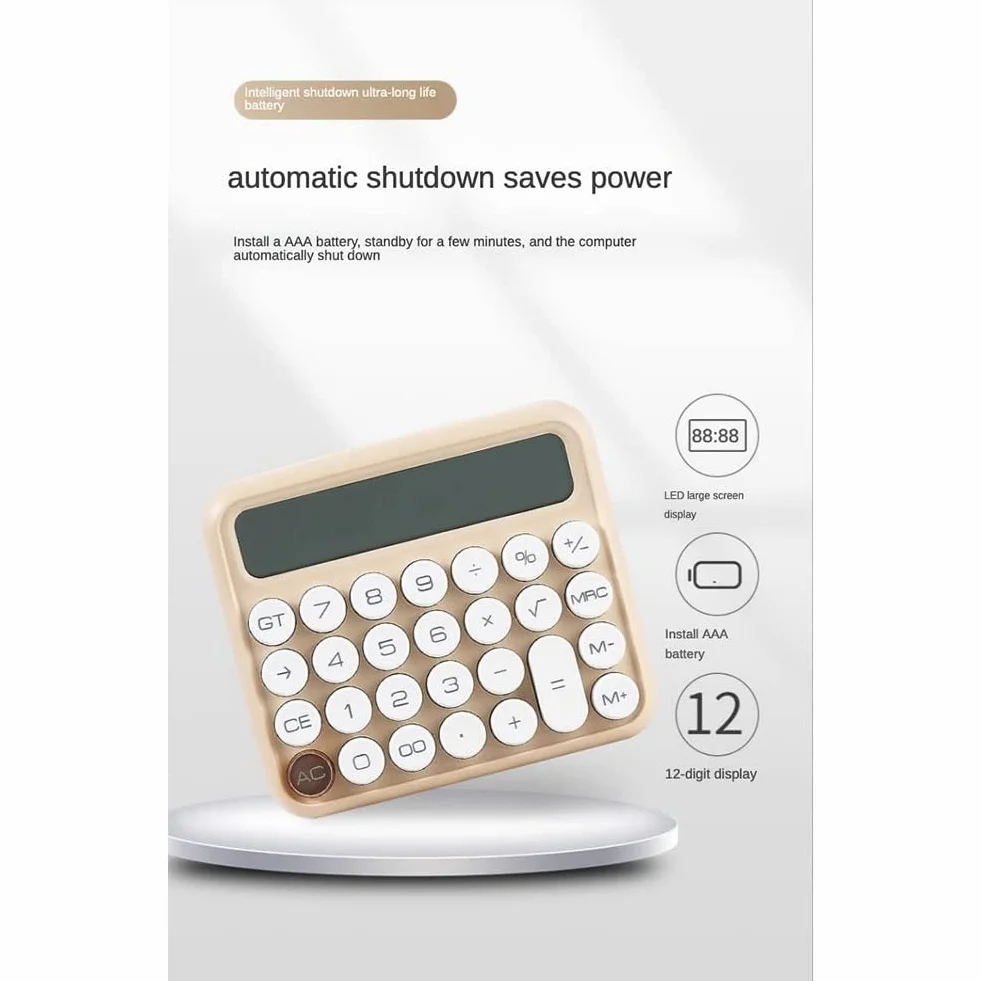 Calculatrice Mécanique 12 Chiffres Grand Écran LCD Gros Boutons Beige