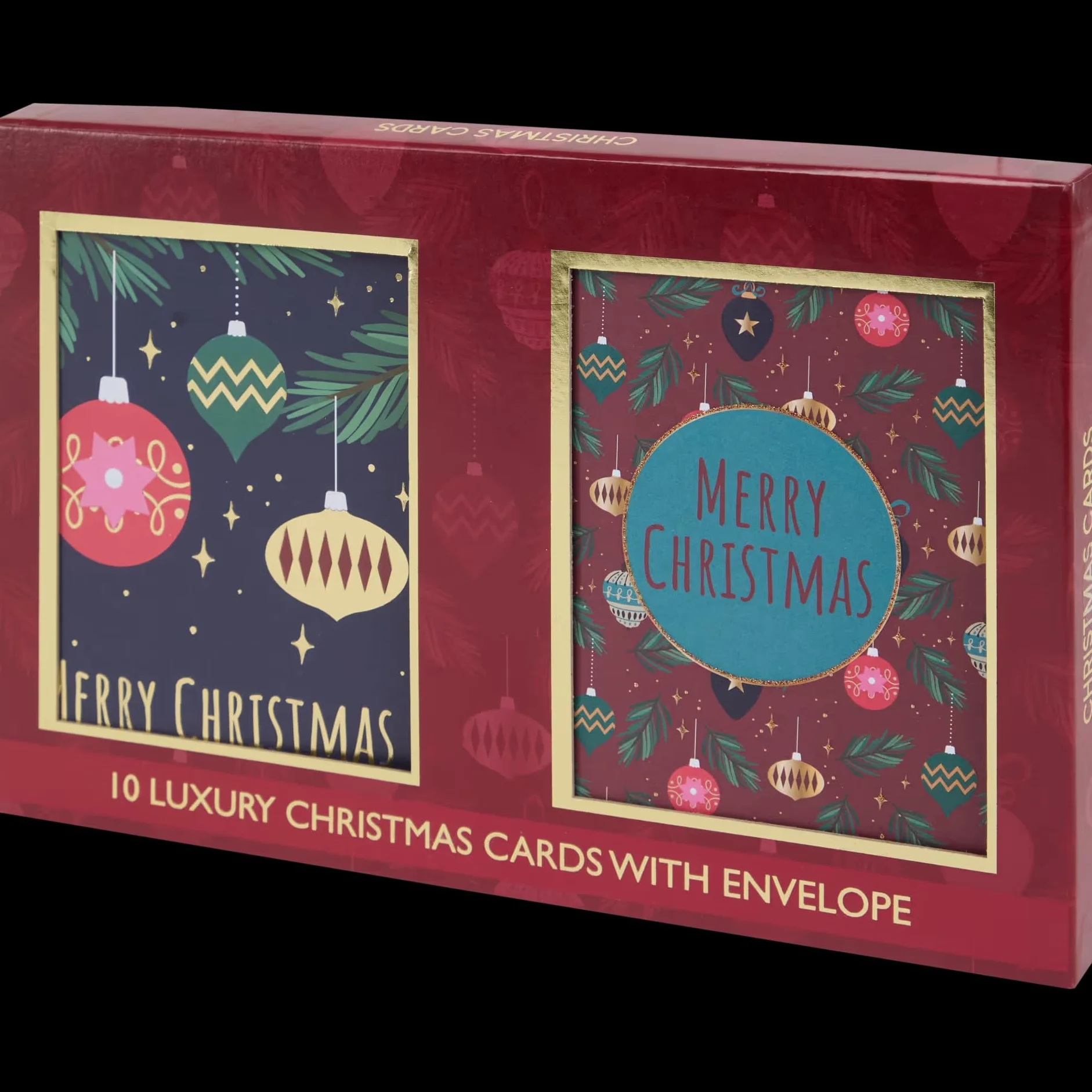 Coffret de 10 Cartes de Noël de Luxe avec Enveloppes – Designs Festifs Élégants, Ornements Dorés, FSC Certifié