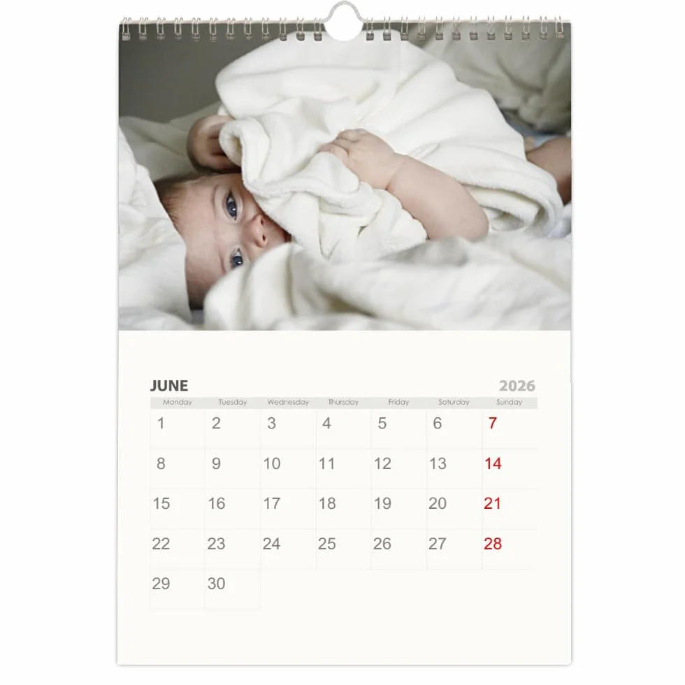 Calendrier 2026 Mural Personnalisé A3 Spirale Argenté avec Vos Photos