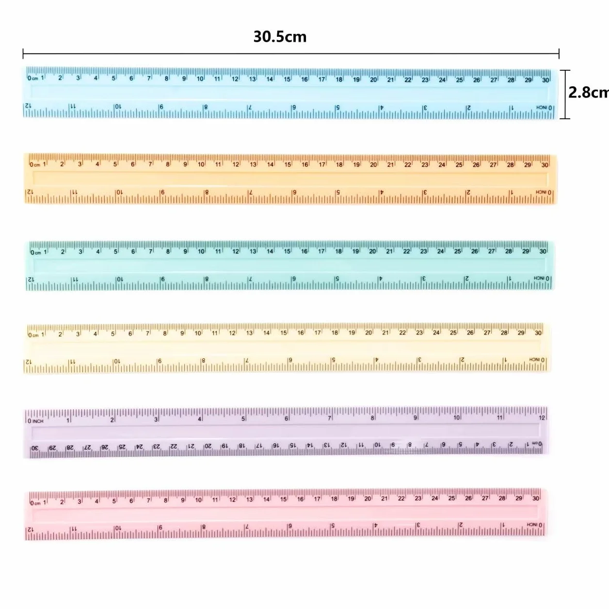 Lot de 6 règles en plastique 30 cm flexible - Règle de précision pour école bureau maison