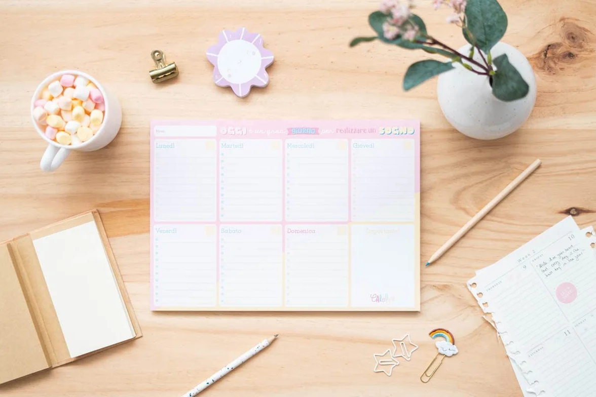 Grupo Erik Bloc Notes A4 Carouge Blue&Pink Semainier Sous-Main Bureau Planner Hebdomadaire Papeterie Bureau To Do List Blocs Mémo Fournitures Scolaires Version Italienne