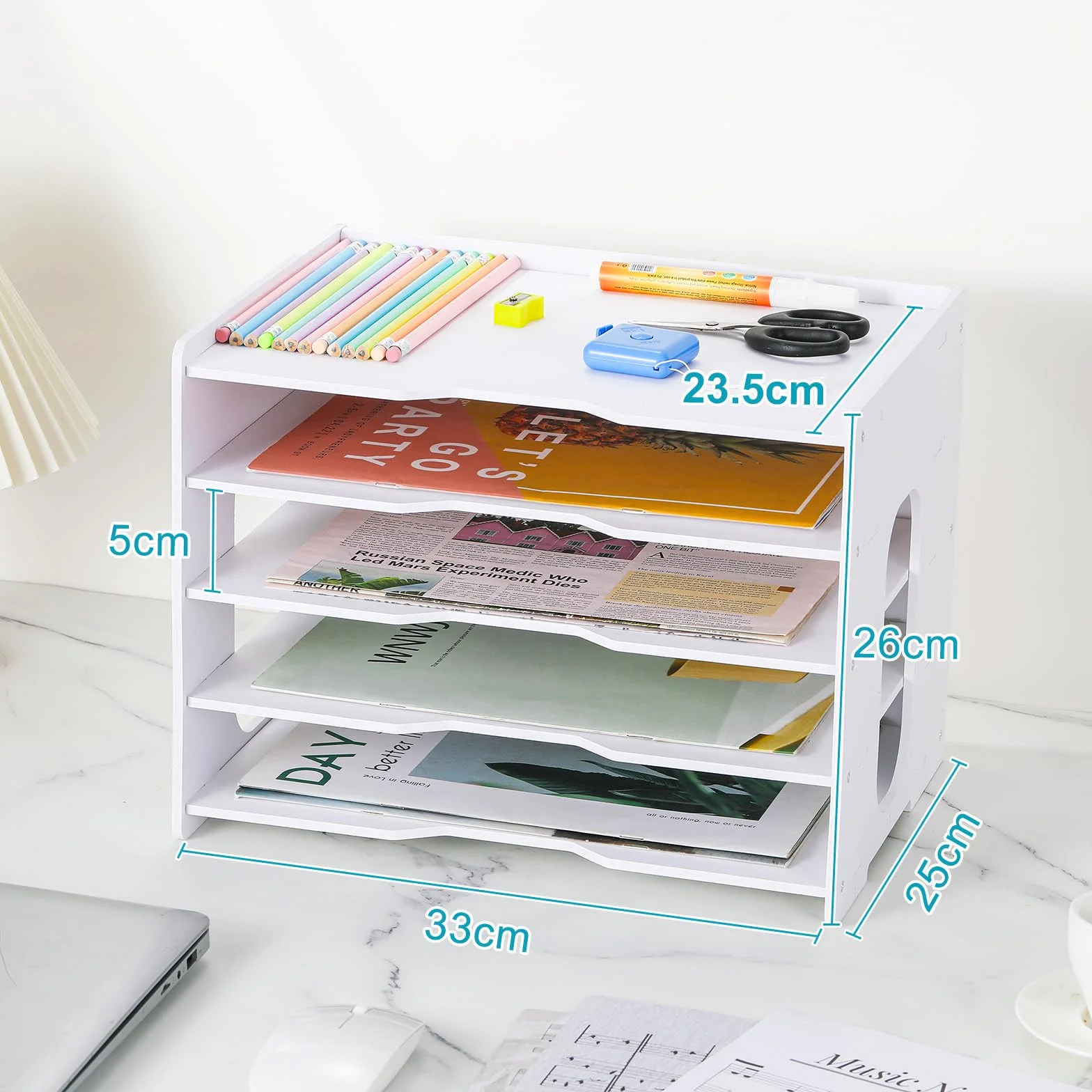 Organiseur de Bureau 5 Niveaux, Corbeille à Courrier A4, Bac à Courrier 33 x 25 x 26 cm