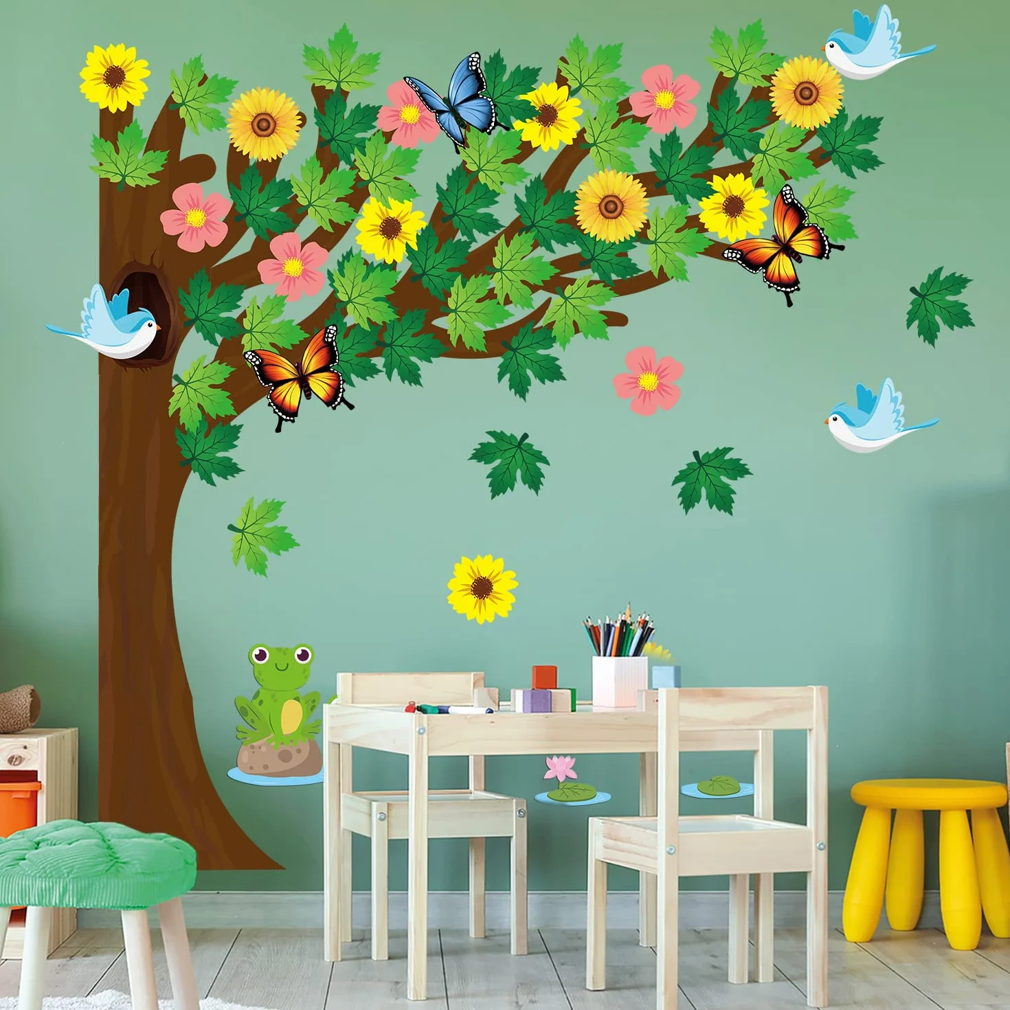 Lot de 198 tableaux d'affichage arbre saisonnier été automne hiver printemps - Décorations murales quatre saisons pour maternelle école