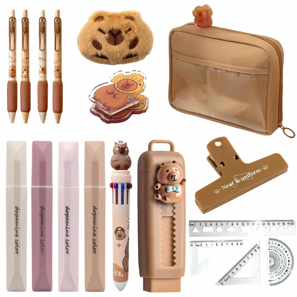 Set de Papeterie Capybara avec Trousse à Crayons et Compartiments pour Enfants