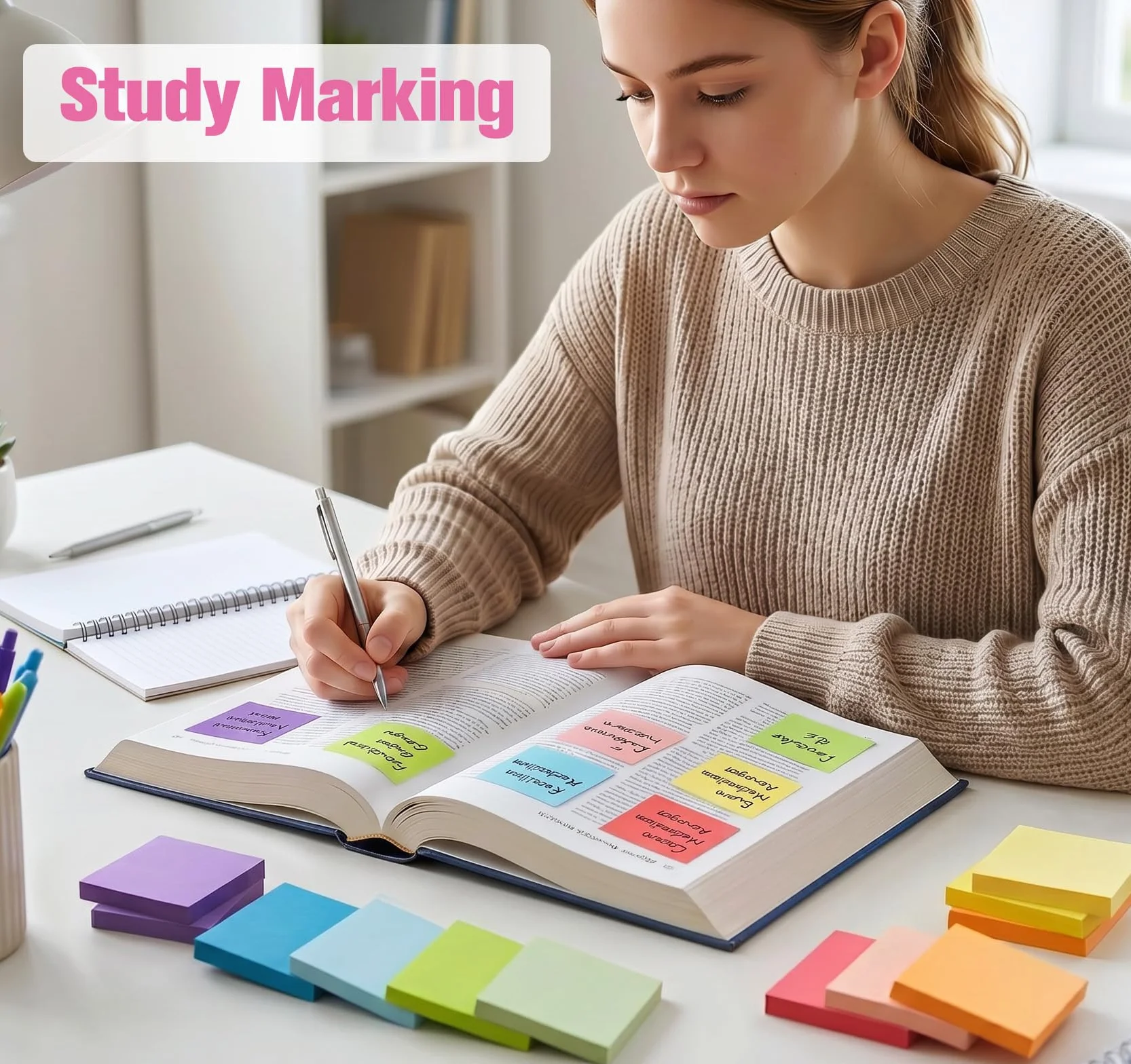 Agoer 1200 Feuillets Notes Super Sticky Notes, 50 x 38mm, 12 Couleurs, 12 Blocs, Mini Notes Adhésives Réutilisables pour Bureau
