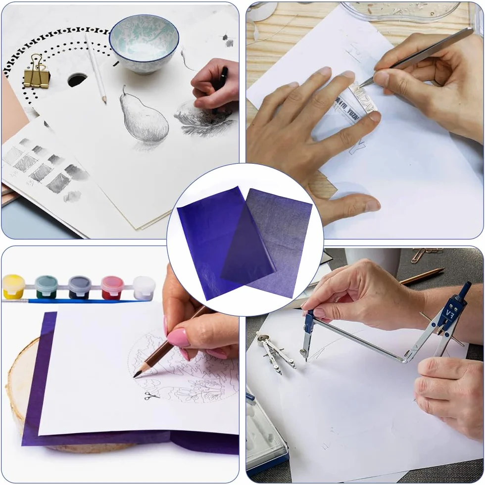Papier Carbone A4 50 Feuilles 21 x 29,7 cm Réutilisable Transfert pour Toile Bois
