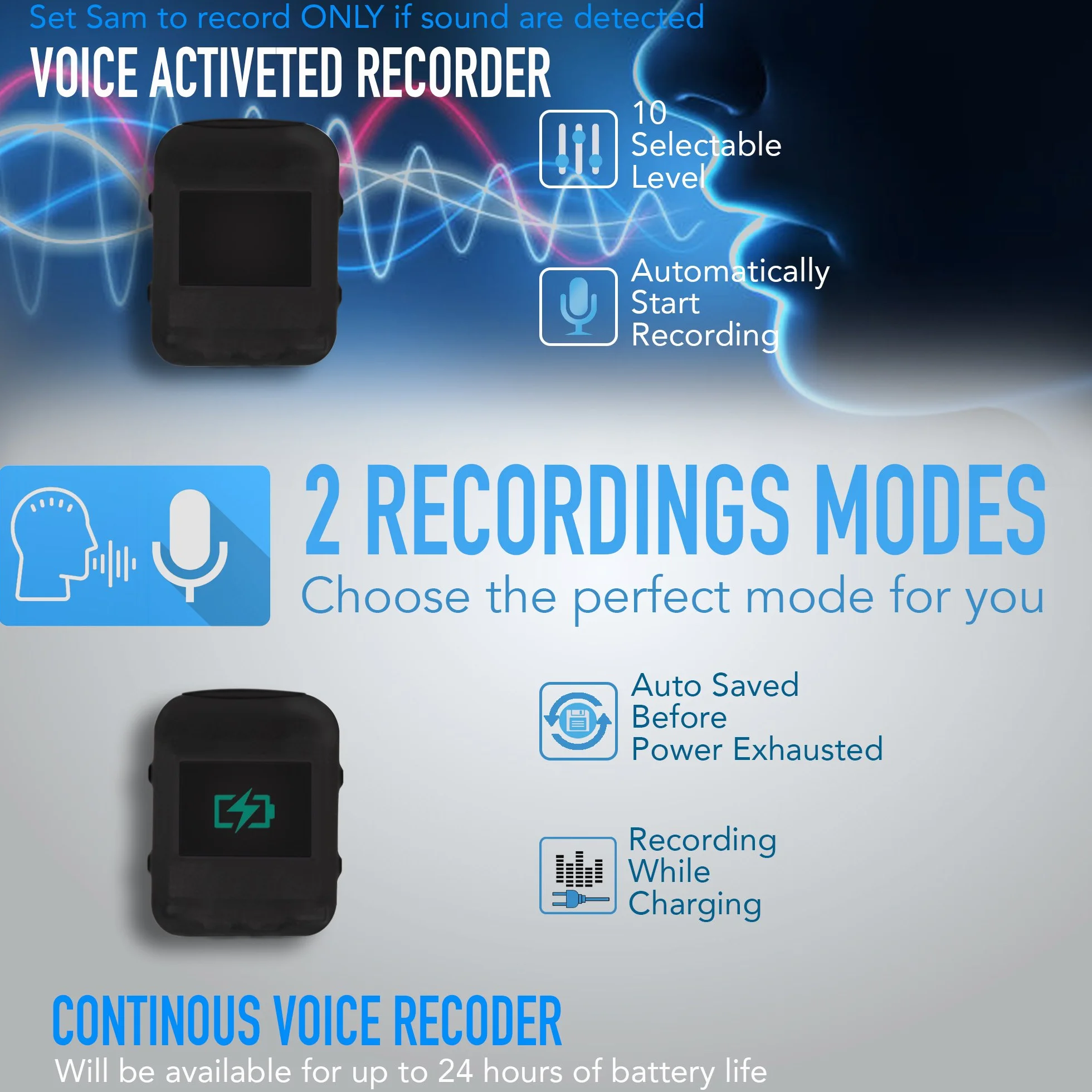 Atto Digital Mini enregistreur vocal numérique 570 heures reconnaissance vocale conférence réunion leçon