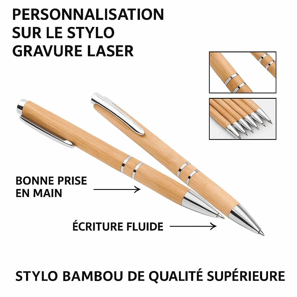 Weastyle Stylo Personnalisé avec Gravure Prénom - Coffret Cadeau Bois Bambou