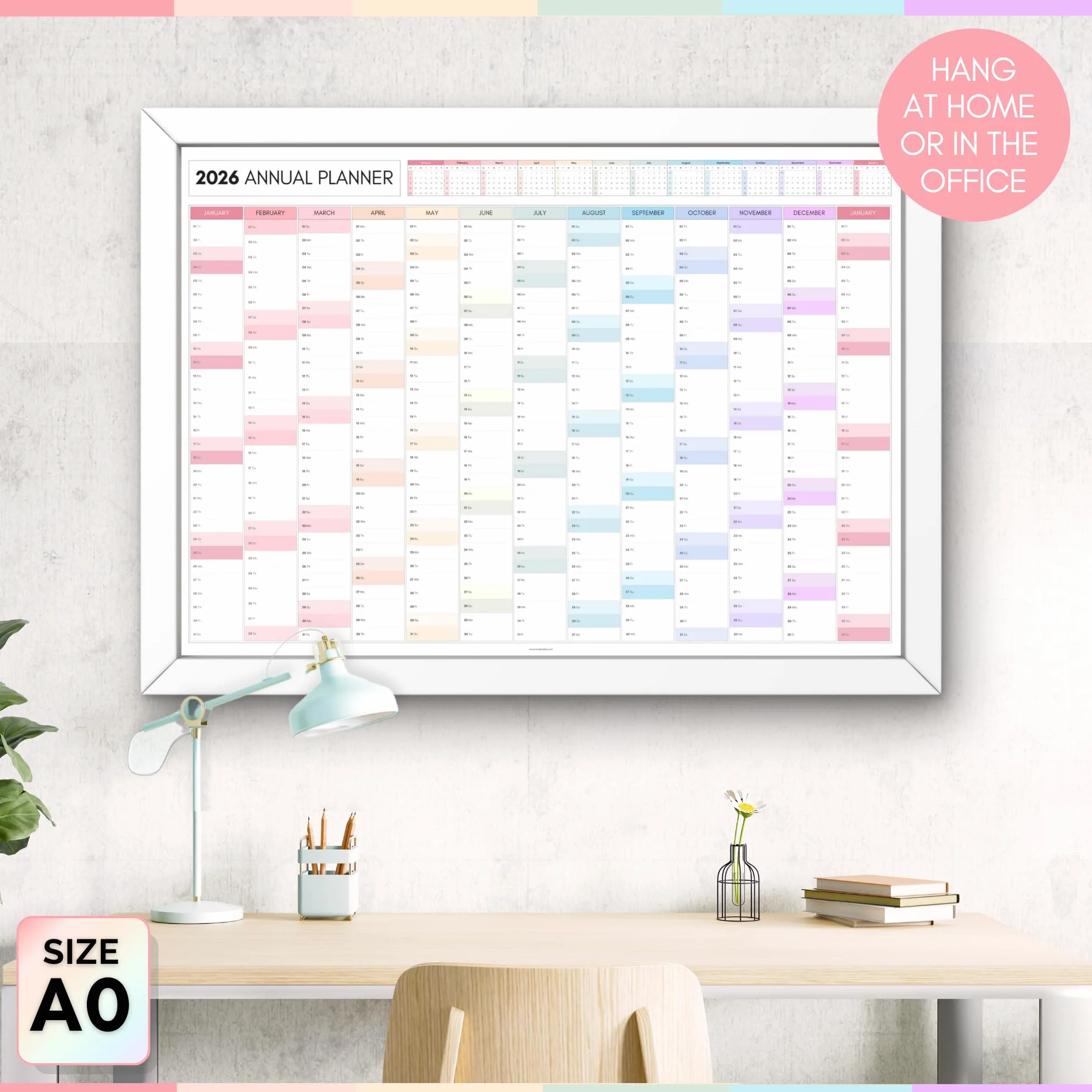 Planificateur mural mensuel géant 2026 A0 119 x 84 cm double face calendrier annuel organiseur bureau école