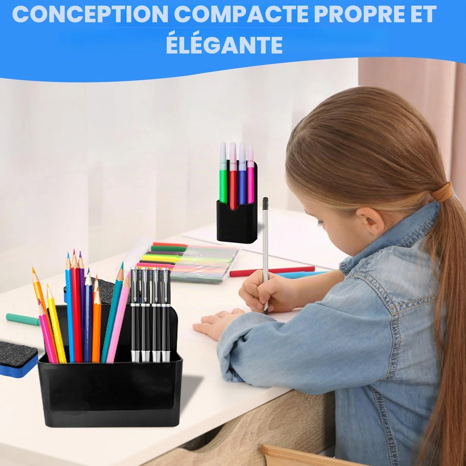 Porte-stylos Magnétiques 2 Pièces avec Éponges, Accessoires pour Tableau Blanc, Support pour Marqueurs