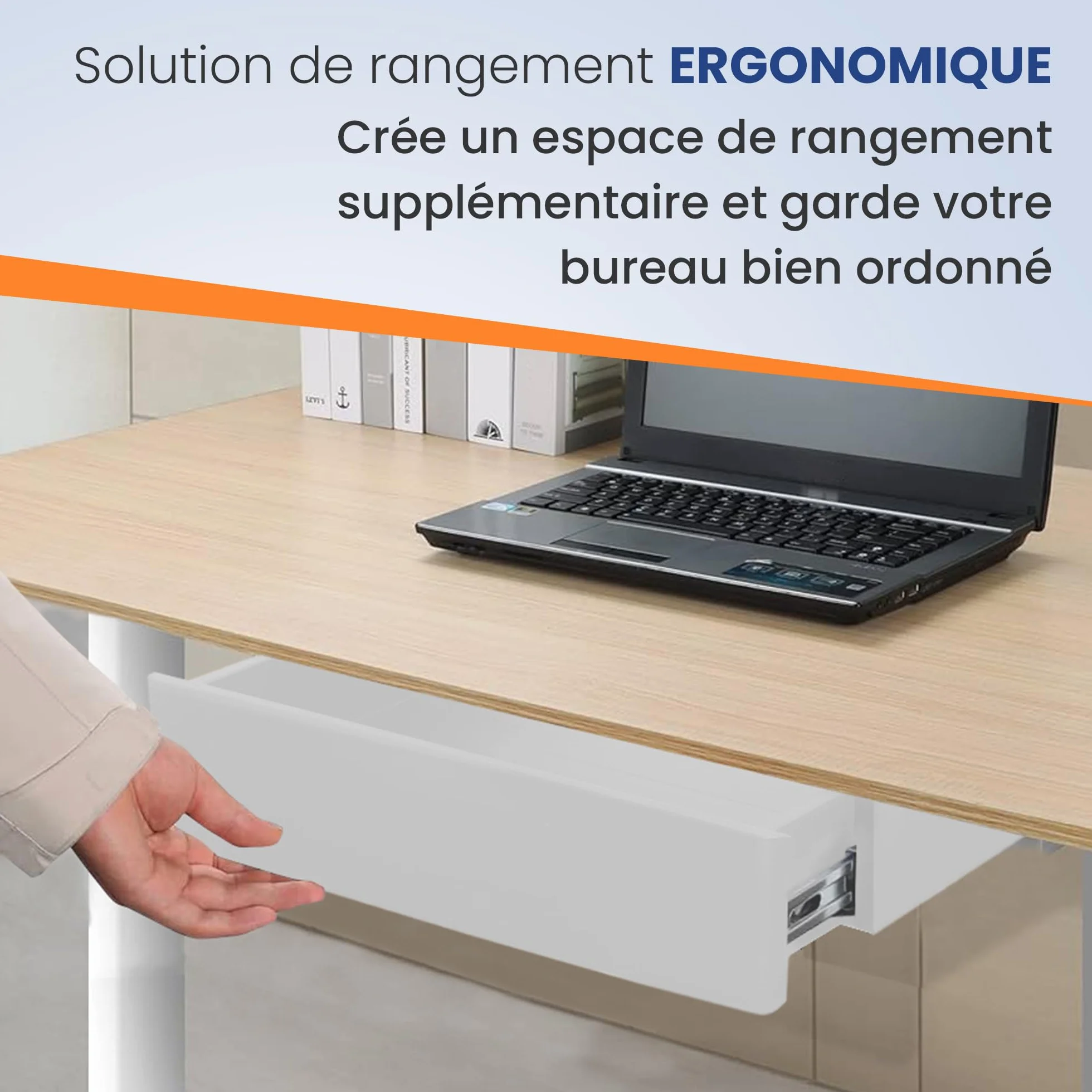 IVOL Tiroir de Bureau Blanc 42 x 41 x 10 cm - Sous Bureau en Métal - Extensible