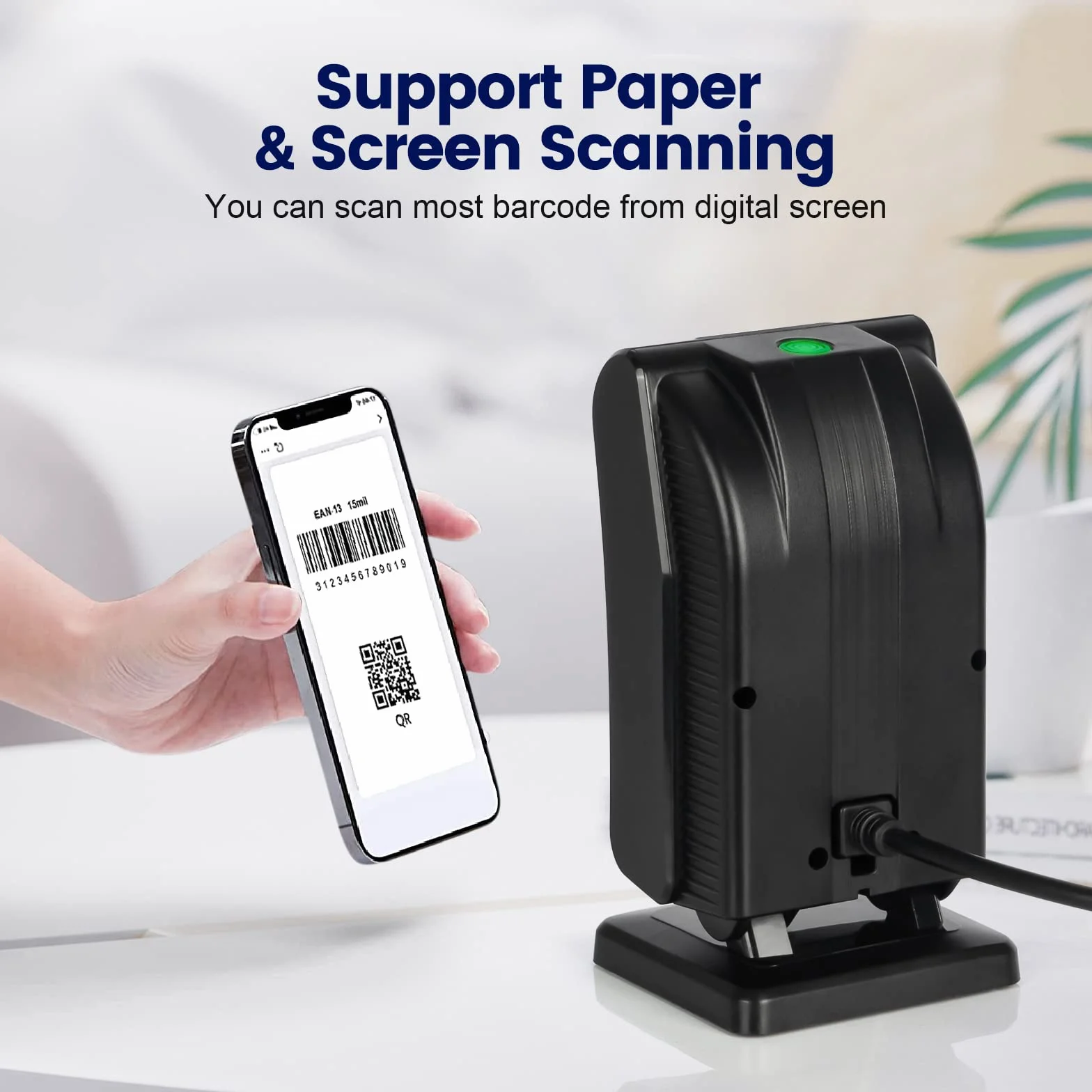 Lecteur Code Barre USB, Scanner de Code Barre de Bureau Professionnel avec Fenêtre de Numérisation pour Supermarché Magasin