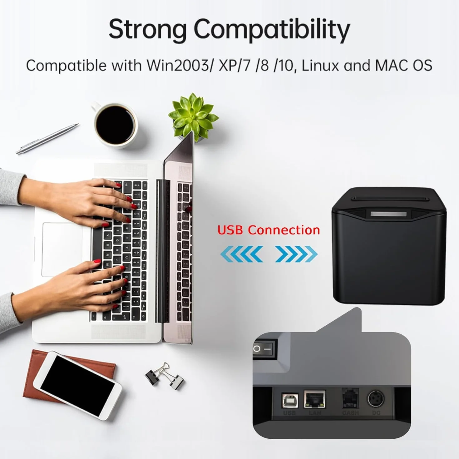 Bisofice Imprimante de reçus 80 mm 220 mm/s USB LAN ESC/POS