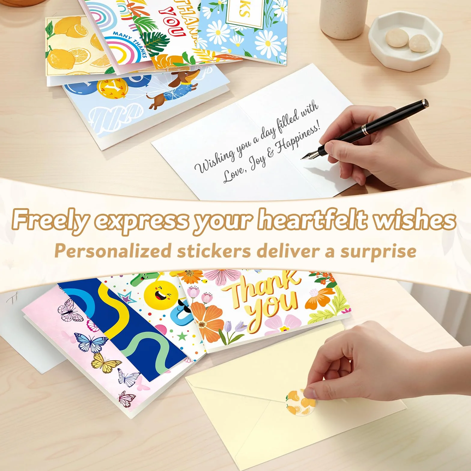 Cartes de Remerciements 48 Pièces 12 Modèles avec Enveloppes et Autocollants 4x6 Pouces pour Enfants Amis Famille
