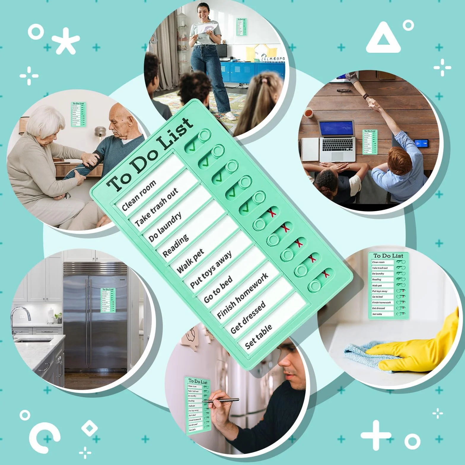 Tableau Memo Checklist 2 Pièces avec 10 Feuilles de Papier Vierge, Portable Tableau Mémo Checklist pour Tâches Ménagères