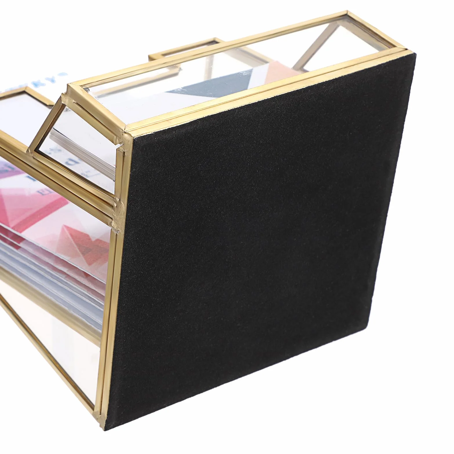 SUMTree Porte-brochures en métal et verre A6 avec porte-cartes support affichage 11x11x20cm