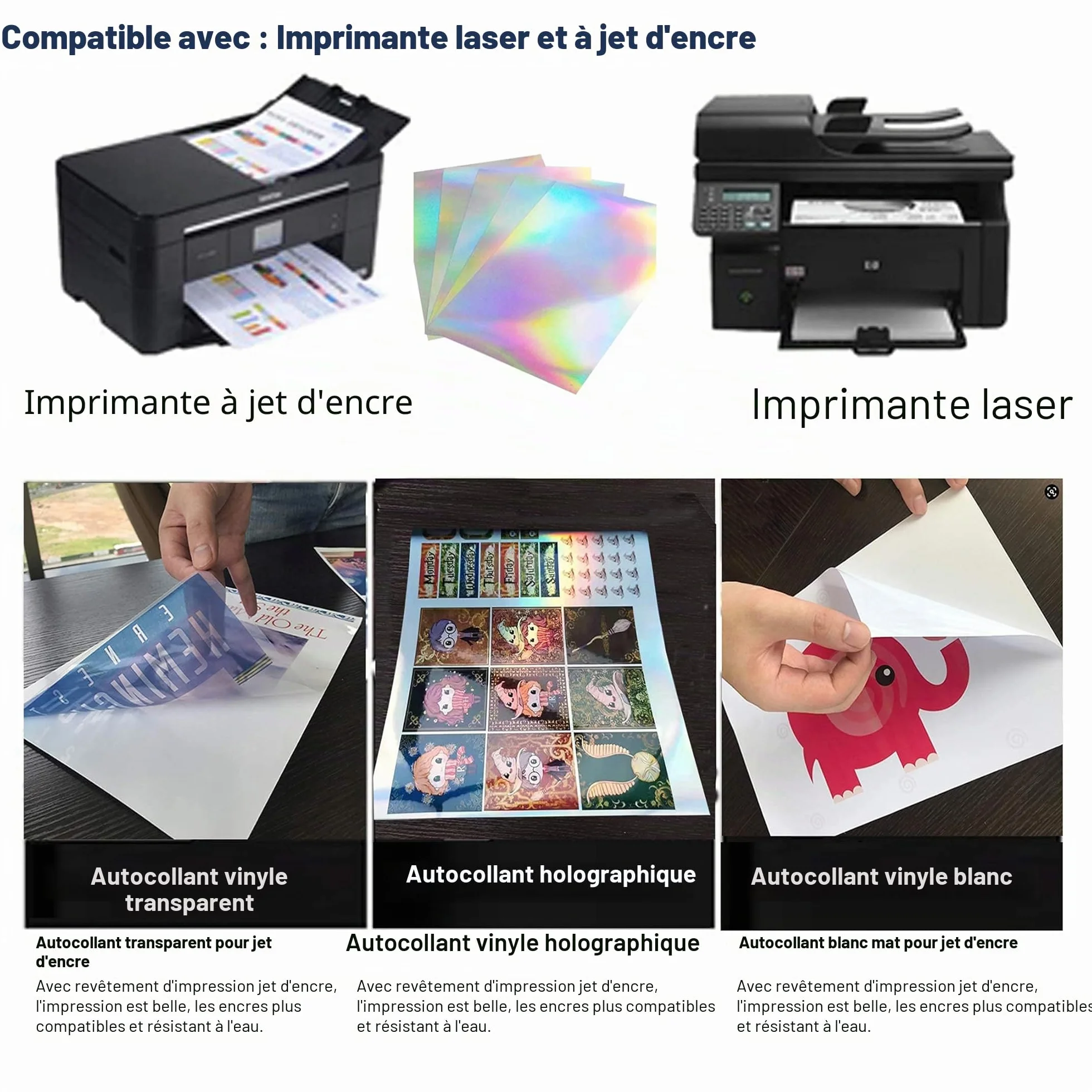 Papier autocollant vinyle translucent imprimable A4 21x29,7 cm semi-transparent étanche pour imprimante jet d'encre laser lot de 25 feuilles