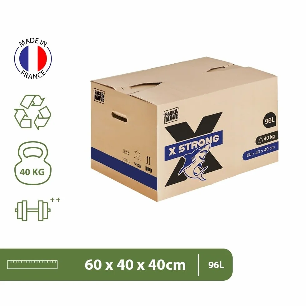 Pack and Move Lot de 5 Cartons Déménagement X Strong 60 x 40 x 40 cm Charge 40 kg