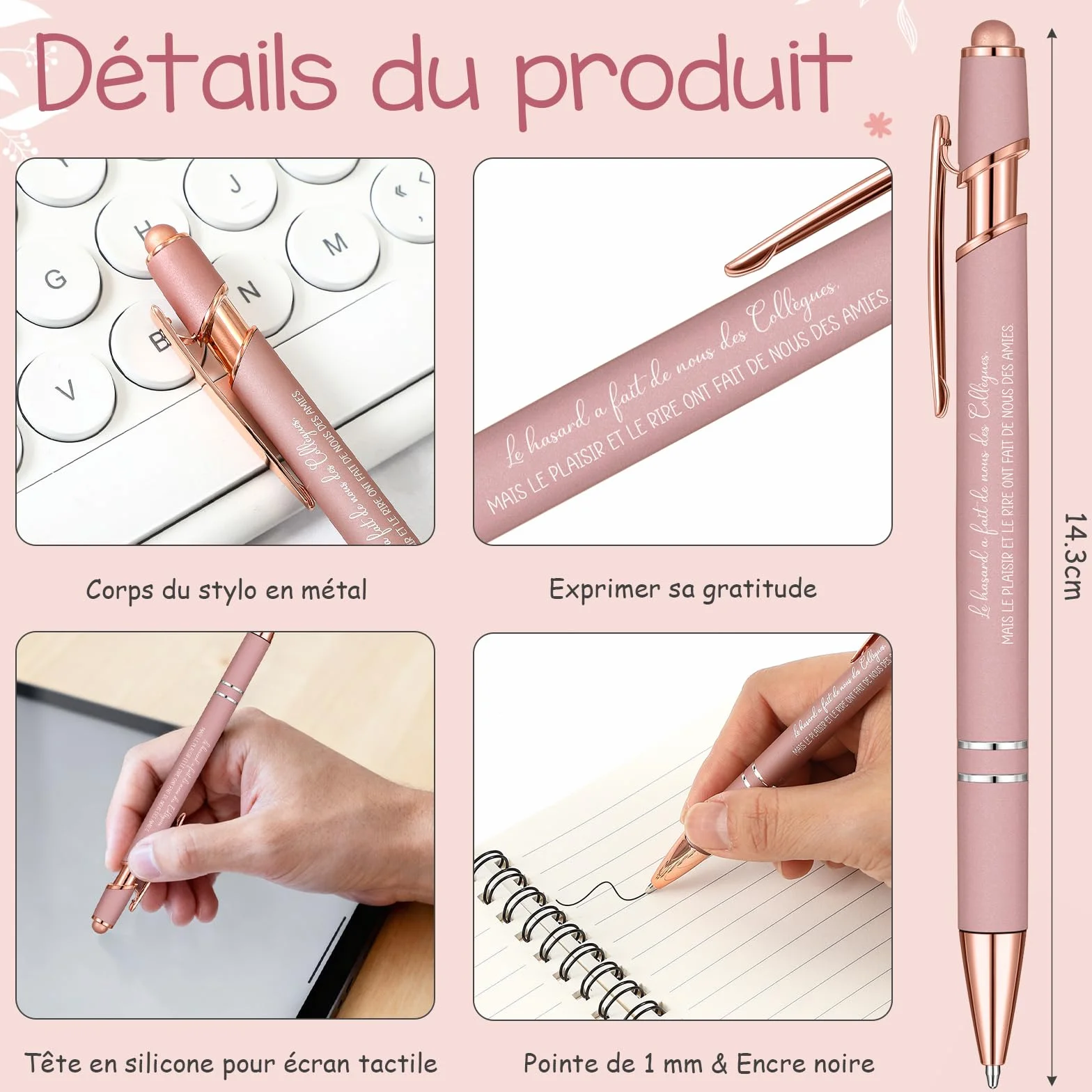 Hestya Carnet à Spirale Rose Stylo à Bille Trousse de Maquillage Porte-Clés Cadeaux de Remerciement pour Collègues