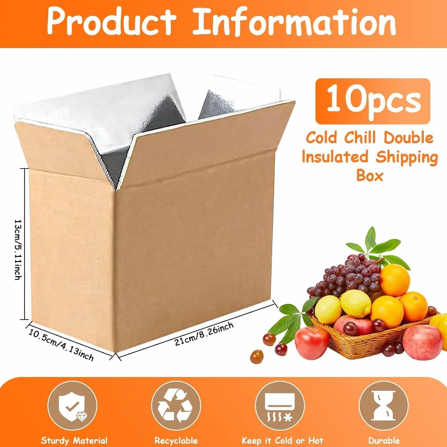 Boîtes d'Expédition Isothermes Lot de 10 21x10,5x13 cm Carton Doublure Thermique Aluminium