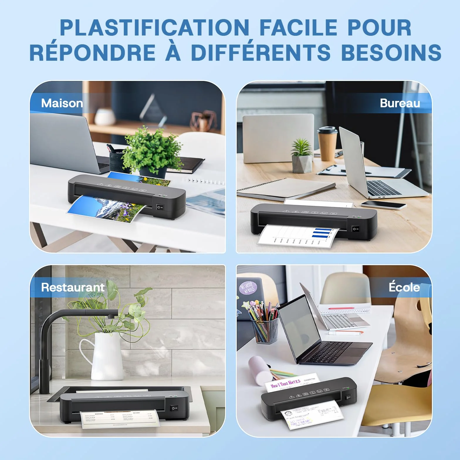 Plastifieuse A4 Thermique 70-100 Microns avec 15 Pochettes pour Bureau Maison École Noir