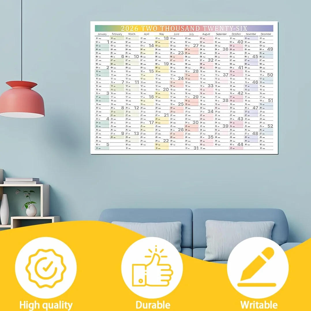 Calendrier Mural Annuel 2026 74x52 cm Planificateur Mural Organisation Familiale Travail