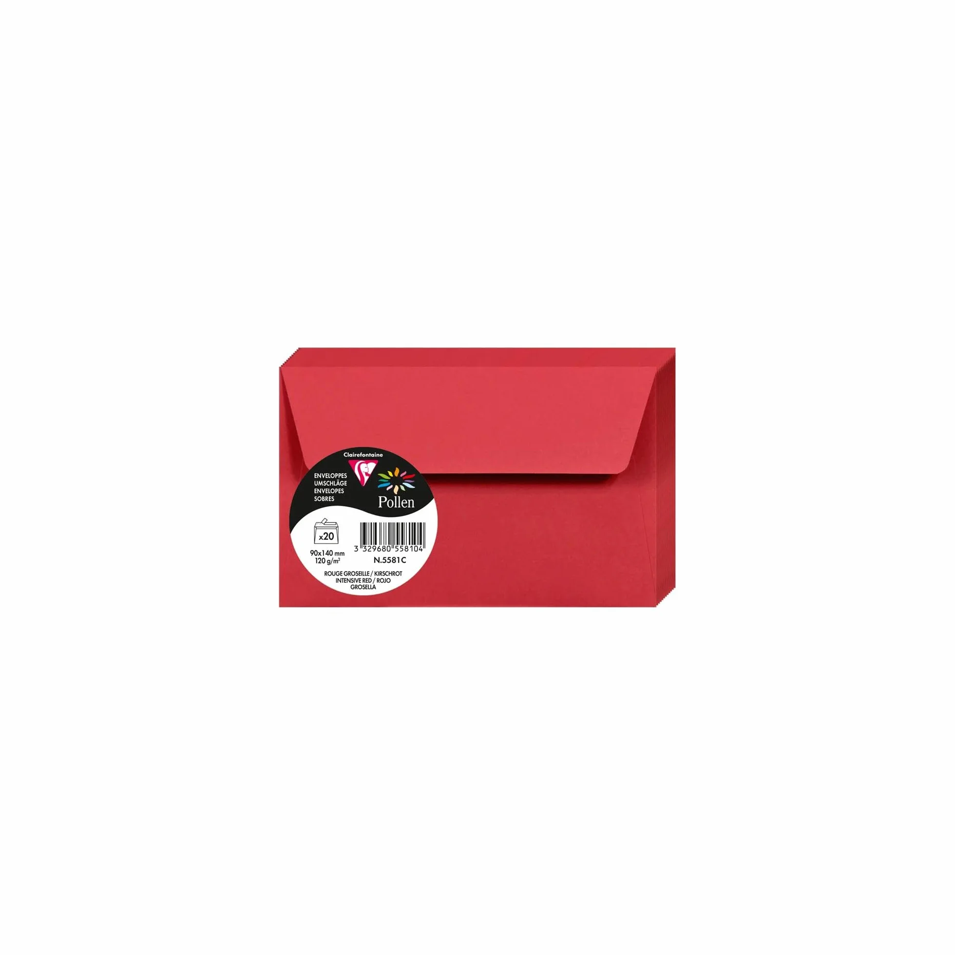 Clairefontaine Enveloppes Auto-Adhésives 9x14cm 120g/m² Rouge Groseille Paquet de 20