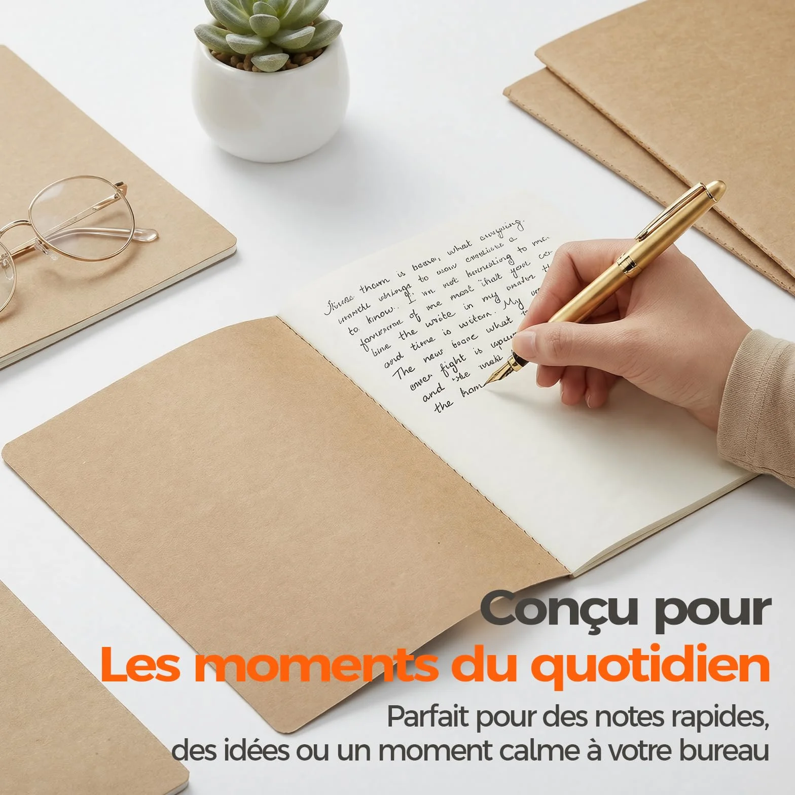 Carnets Kraft A5 Lot de 5, 60 Pages Vierges 21x14 cm, Cahiers Couverture Naturelle