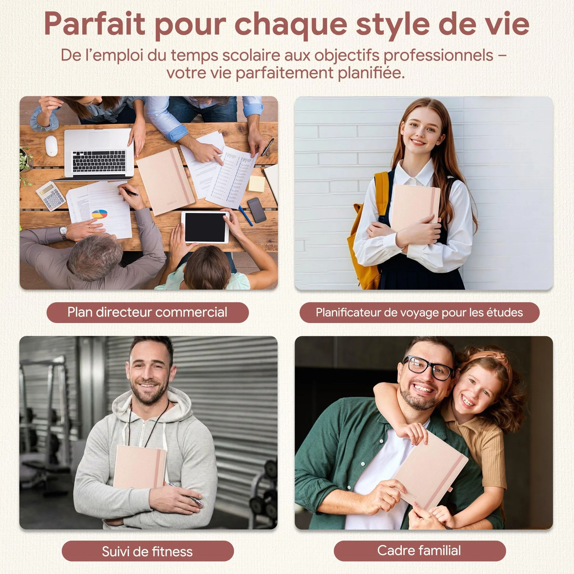 Agenda Semainier de Luxe 2026-2027 A5 Cuir PU Rose Clair 18 Mois