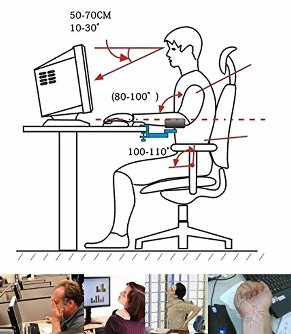 Support d'avant Bras articulé Ergonomique en Aluminium pour Bureau d'Ordinateur